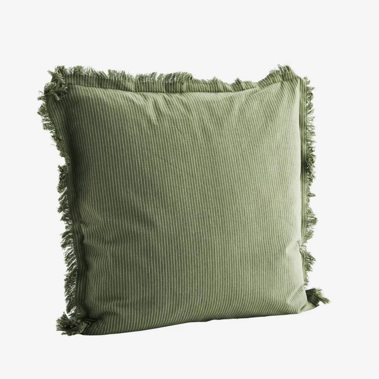 Square Cushion In Striped Jade With Fringing 50x50