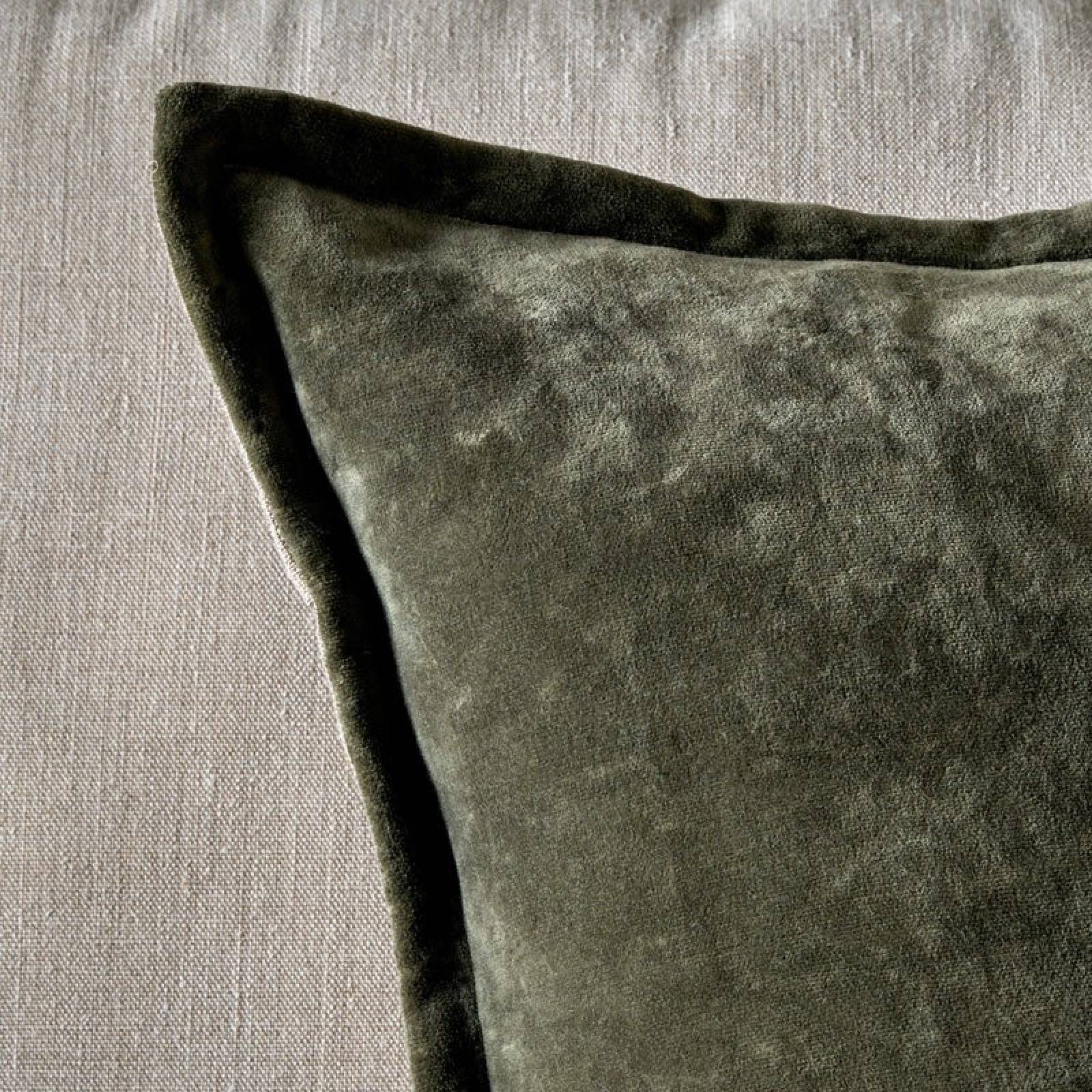 Square Pilani Velvet & Linen Cushion In Moss 50x50cm thumbnails