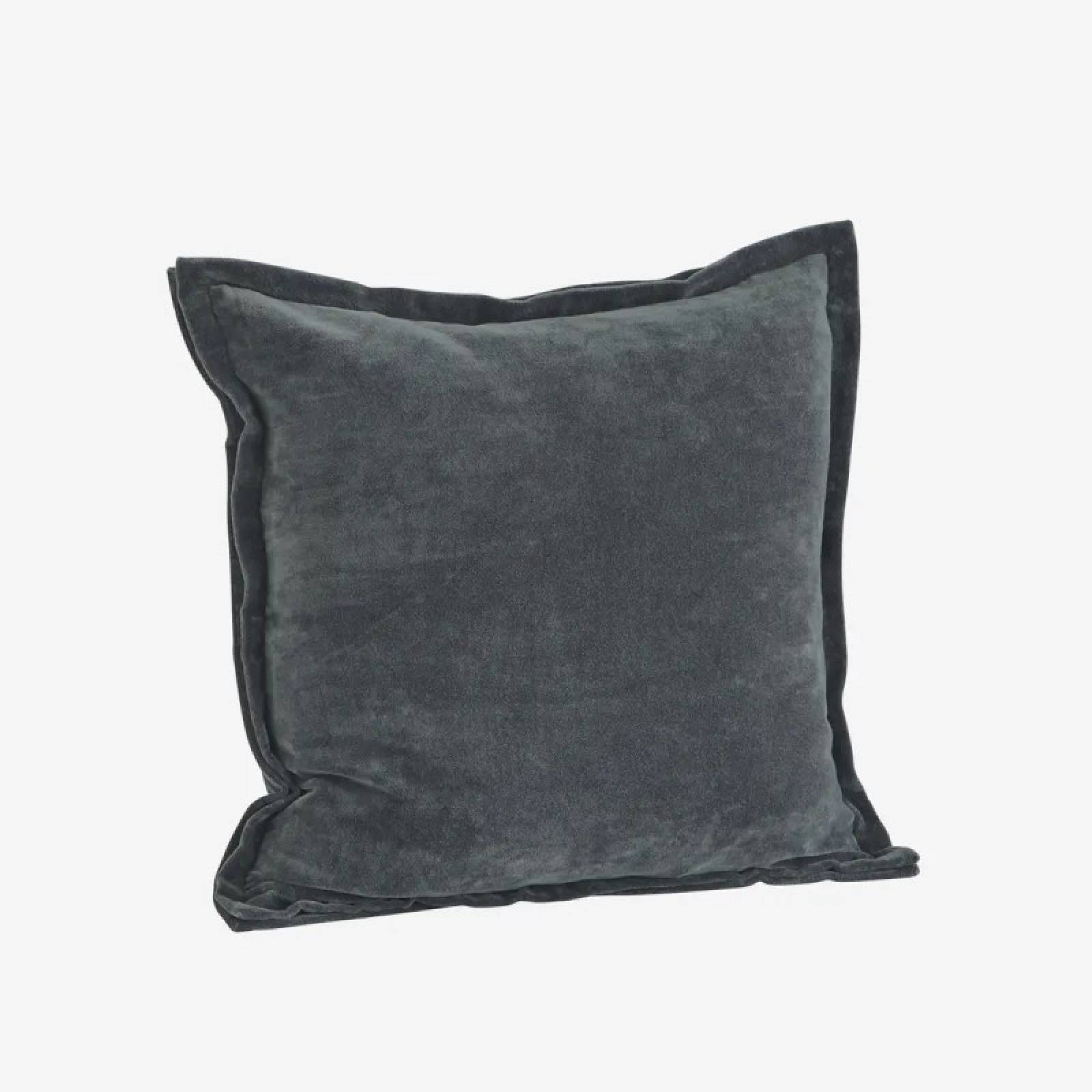 Square Velvet Cushion With Seamed Trim In Dusty Blue 50x50