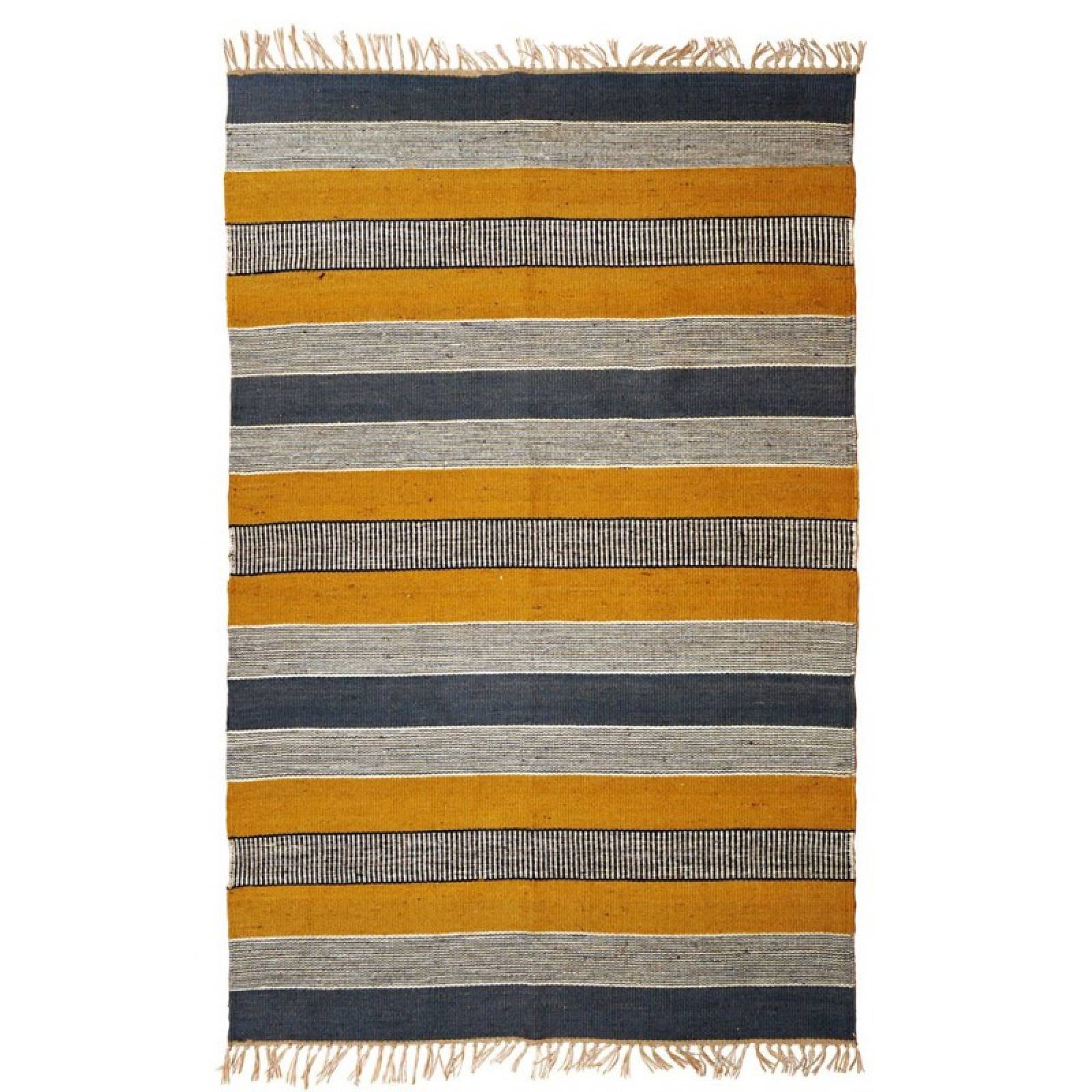 Striped Kilim Jute Rug In Mustard 150x210cm