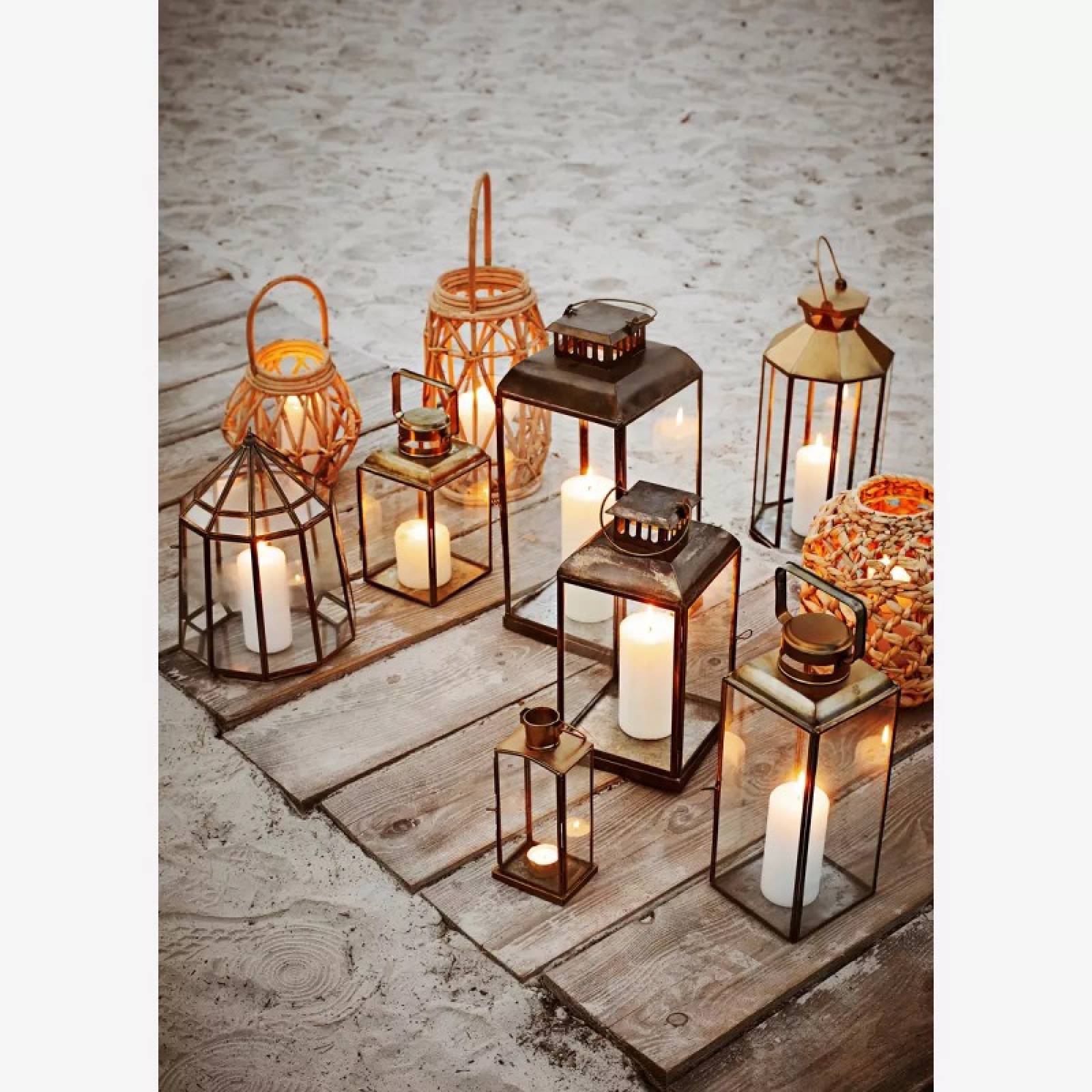 Tall Glass Lantern In Brass With Rectangular Handle H36cm thumbnails