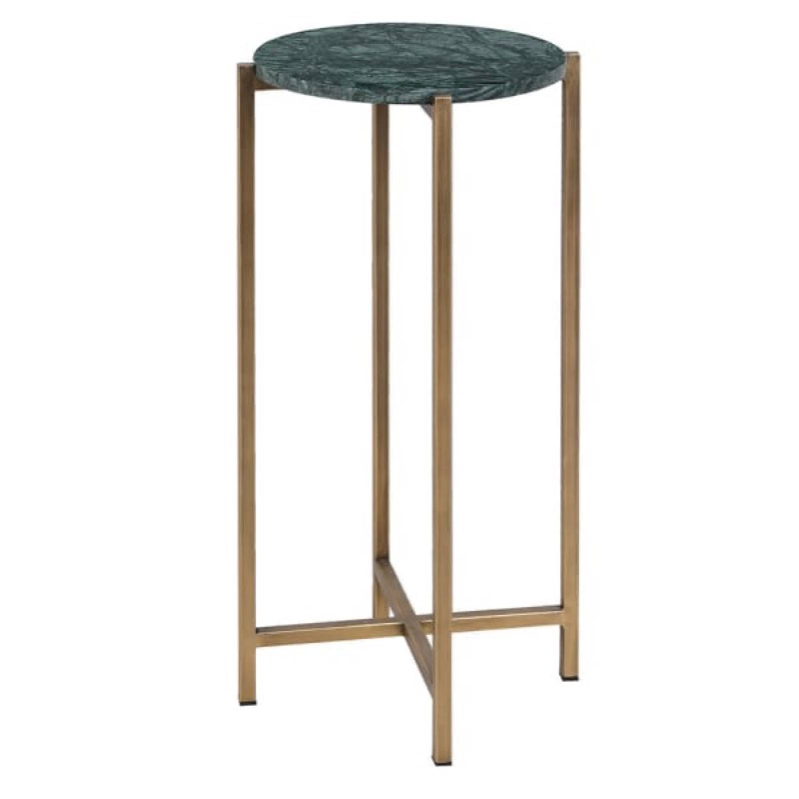 Tall Green Marble Topped Circular Side Table