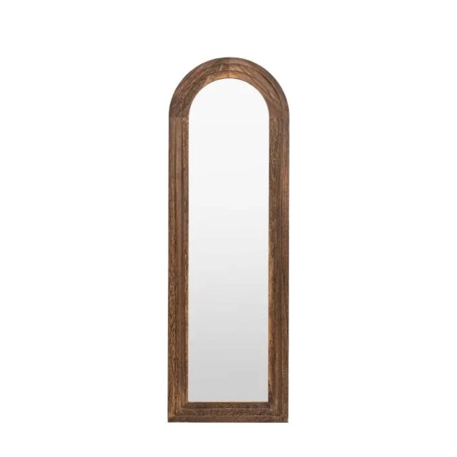 Tall Slim Wooden Arched Mirror With Ridged Detailing 54x163cm