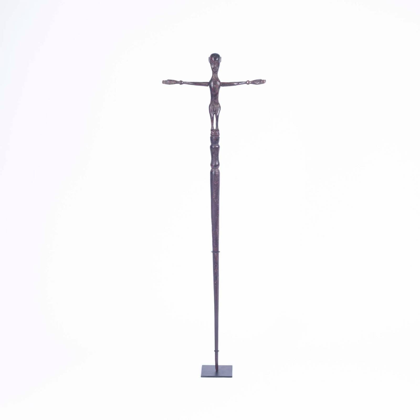 Tall Slim Wooden Figure On Metal Stand Decoration