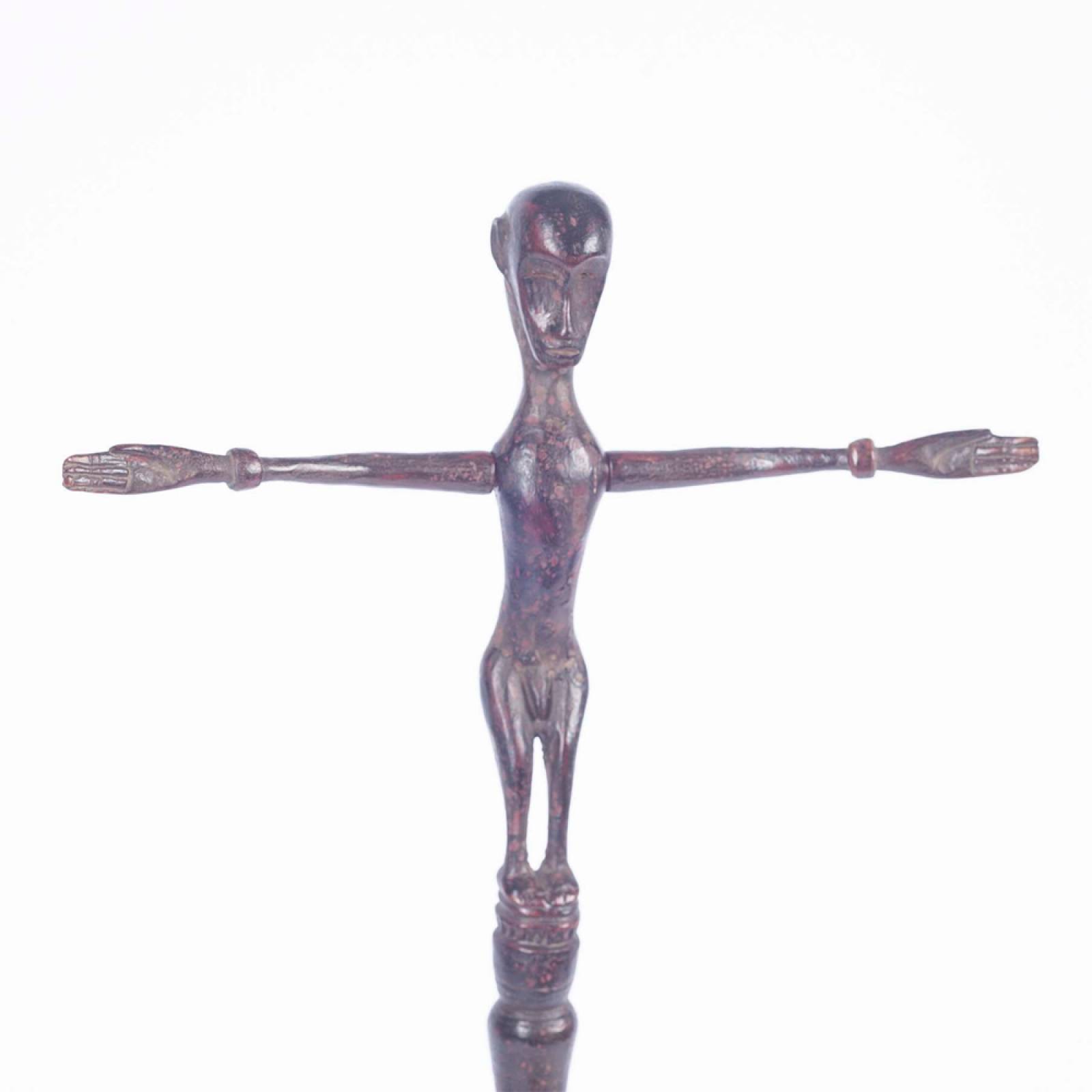Tall Slim Wooden Figure On Metal Stand Decoration thumbnails