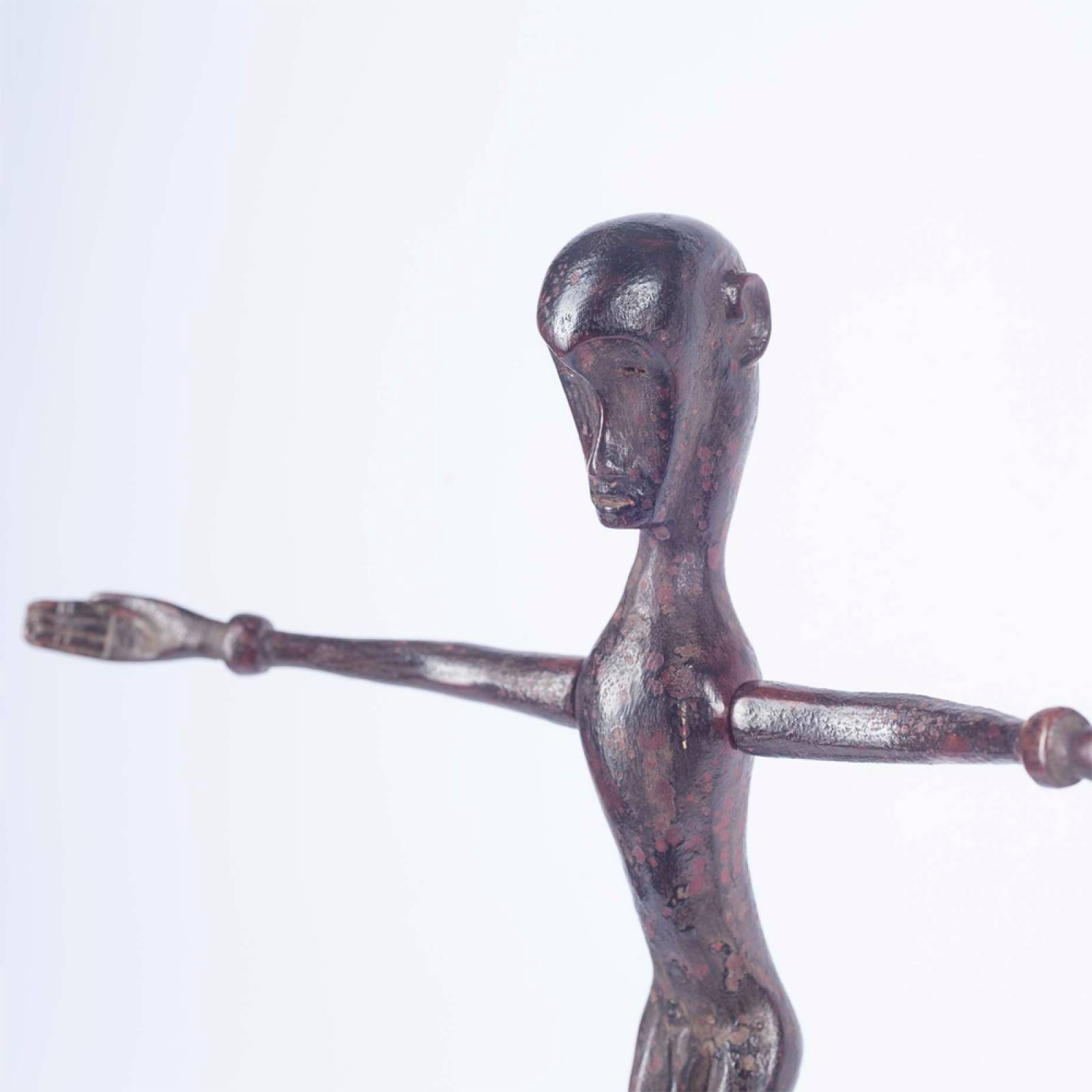 Tall Slim Wooden Figure On Metal Stand Decoration thumbnails