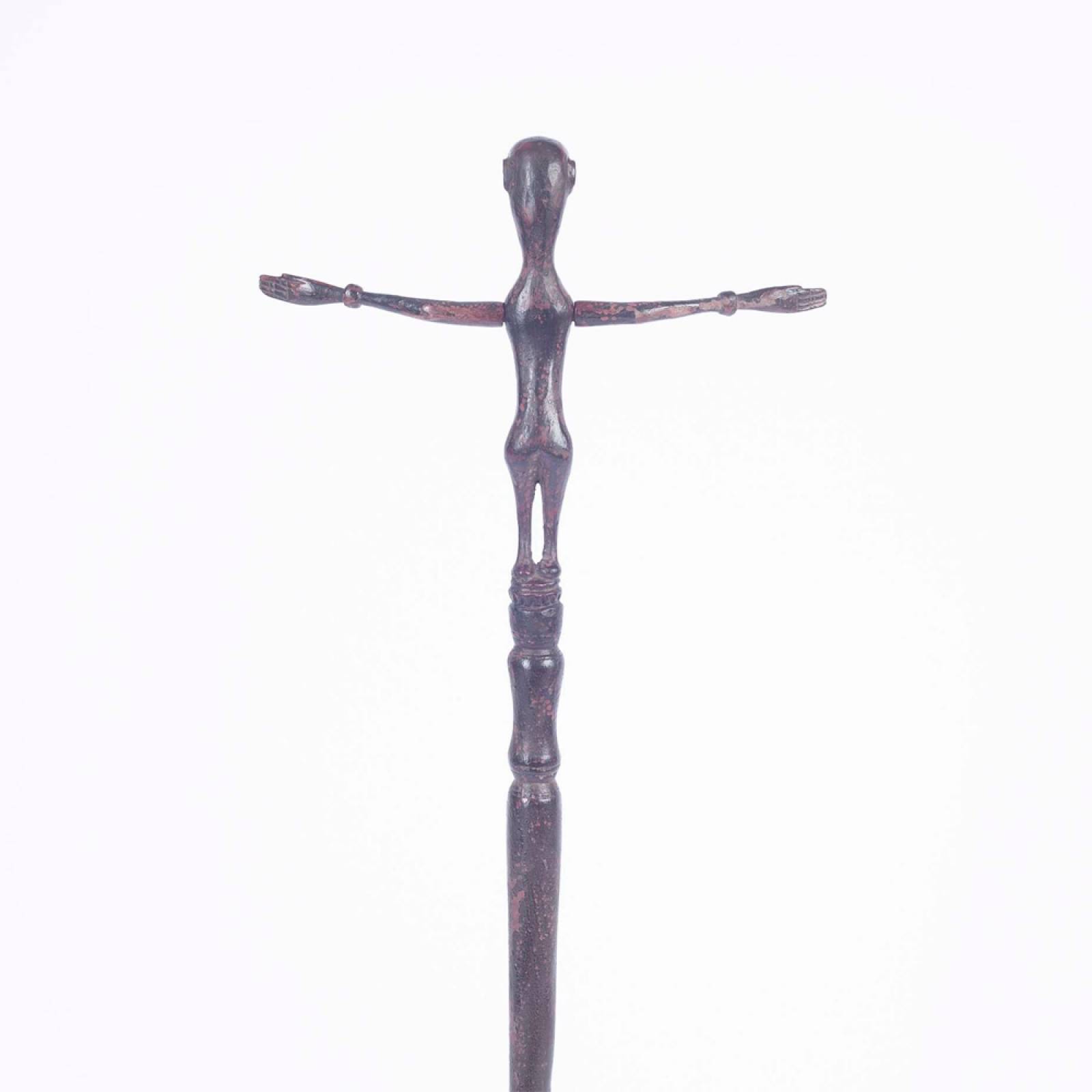 Tall Slim Wooden Figure On Metal Stand Decoration thumbnails