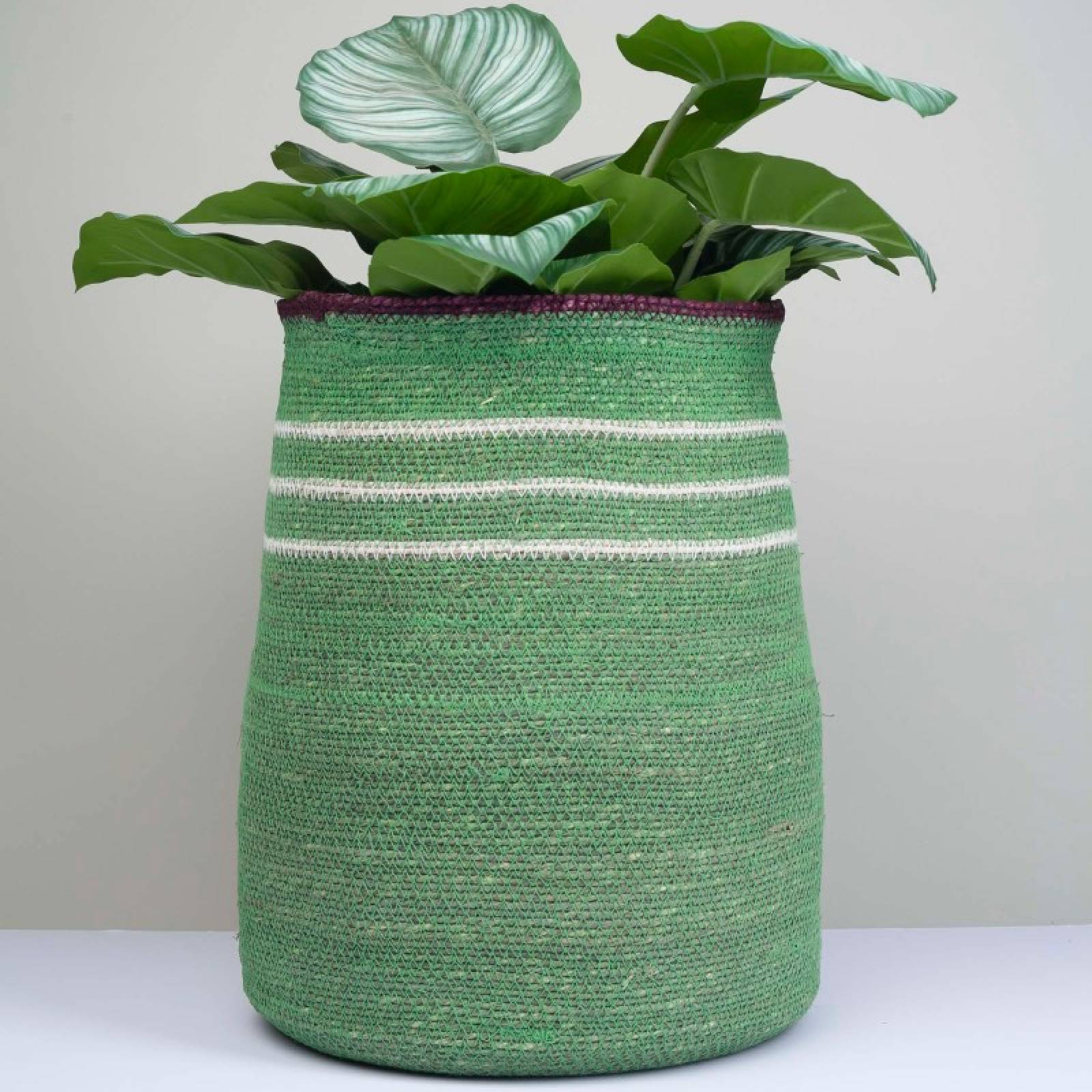 Tall Tapered Basket In Green With White Stripes H:39cm thumbnails