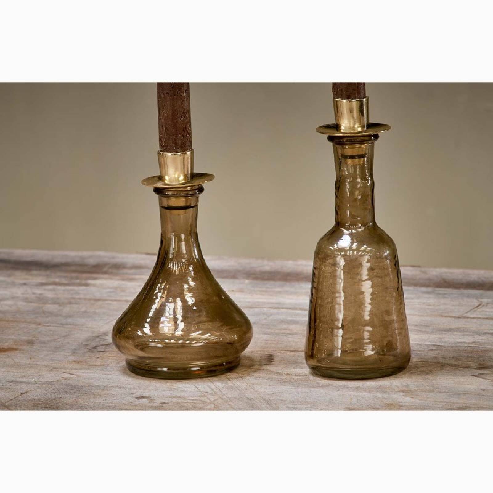 Tapered Glass Candlestick In Sepia H: 13cm thumbnails