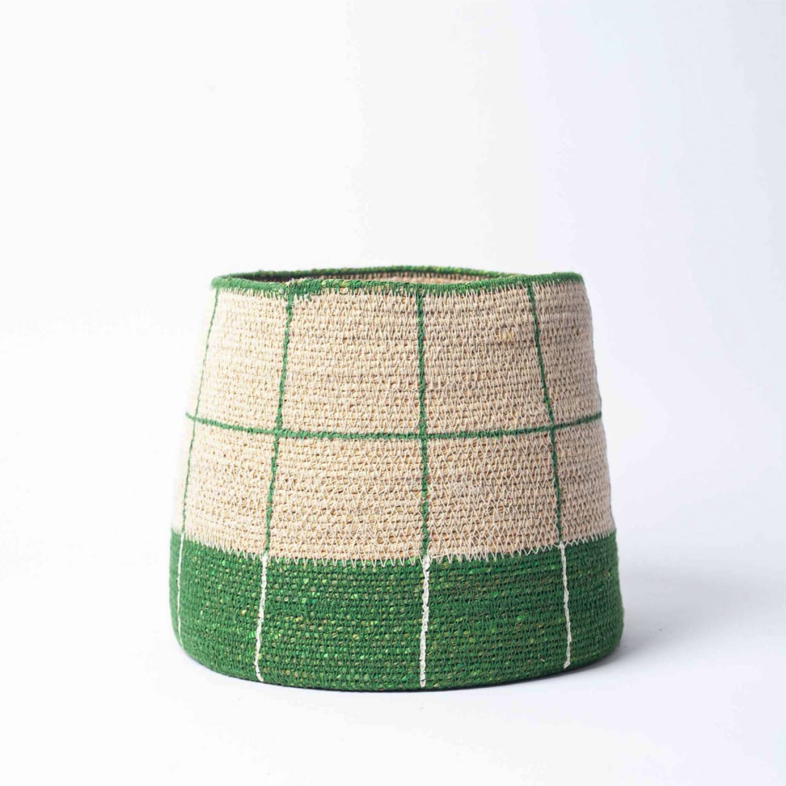 Tapered Green Checked Seagrass Basket