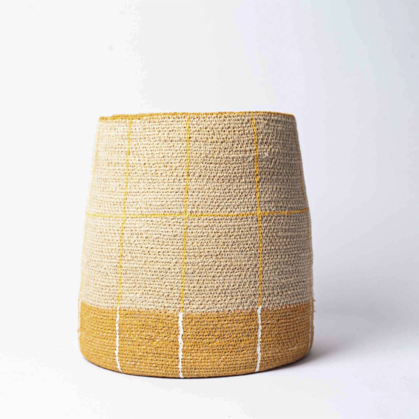 Tapered Yellow Checked Seagrass Basket