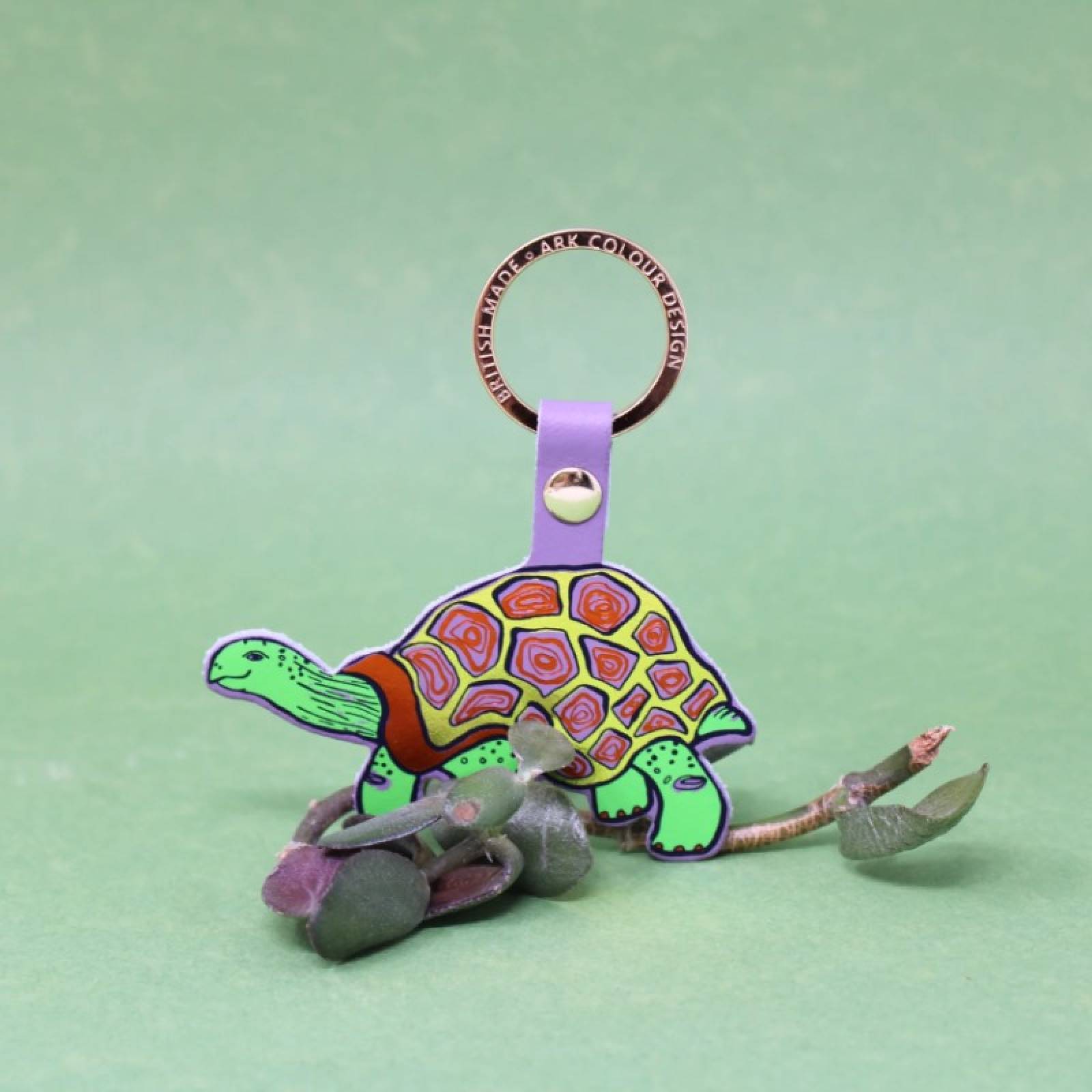Tortoise Leather Keyring In Lilac