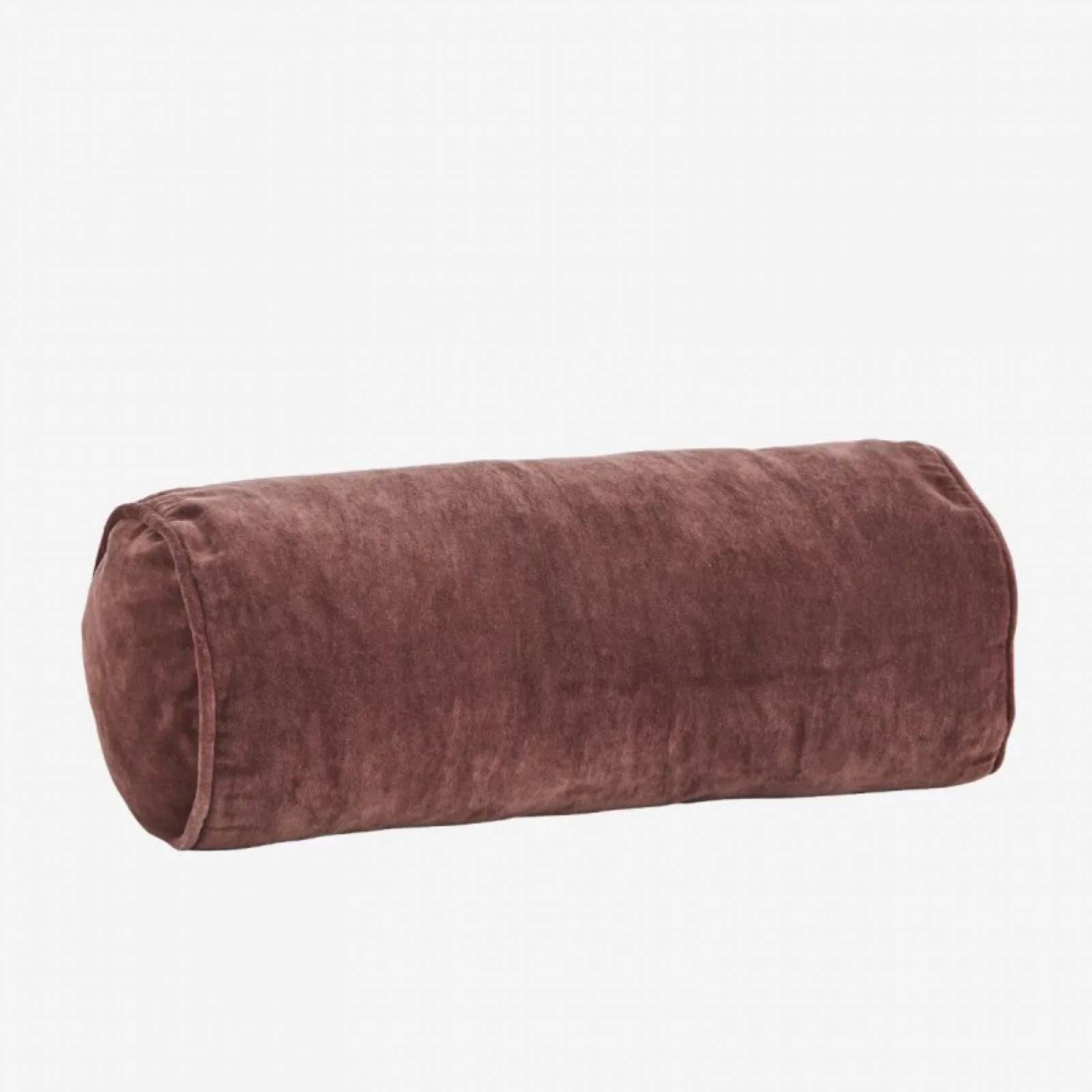 Velvet Bolster Cushion In Dark Rose