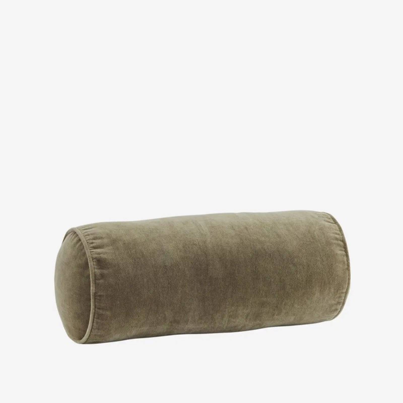 Velvet Bolster Cushion In Dusty Green