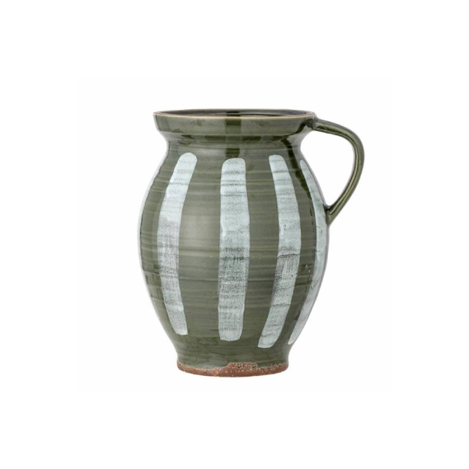 Vertical Striped Vase With Handle In Green