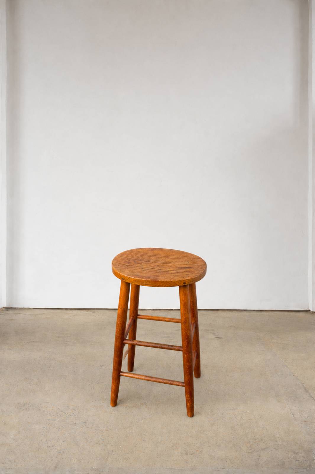 Vintage Elm & Beech Tall Stool With Oval Top