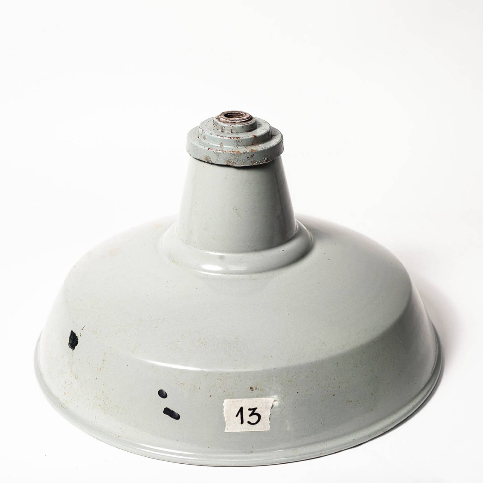 Vintage Metal and Light Grey Enamel Industrial Lampshade - 13