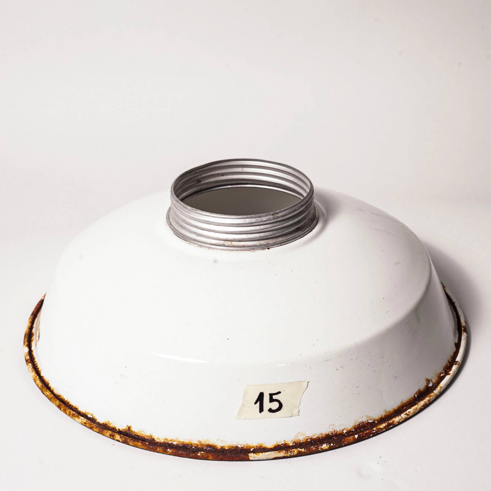 Vintage Metal and White Enamel Industrial Lampshade - 15 thumbnails