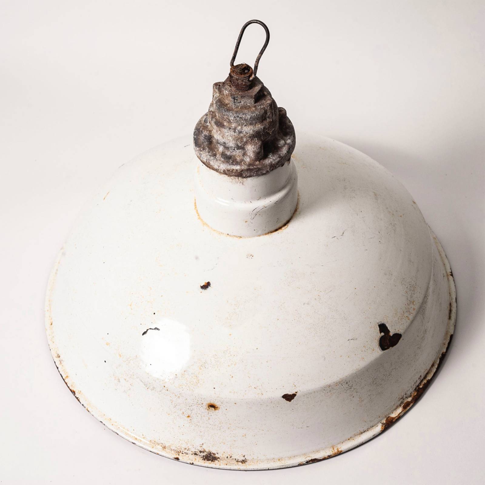 Vintage Metal and White Enamel Industrial Lampshade - 14 thumbnails