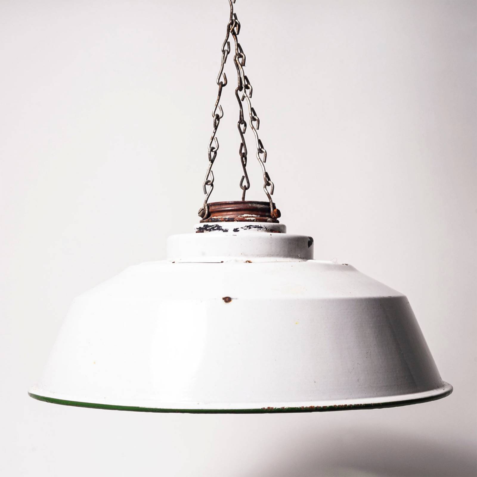 Vintage Metal and White Enamel Industrial Lampshade - 16 thumbnails