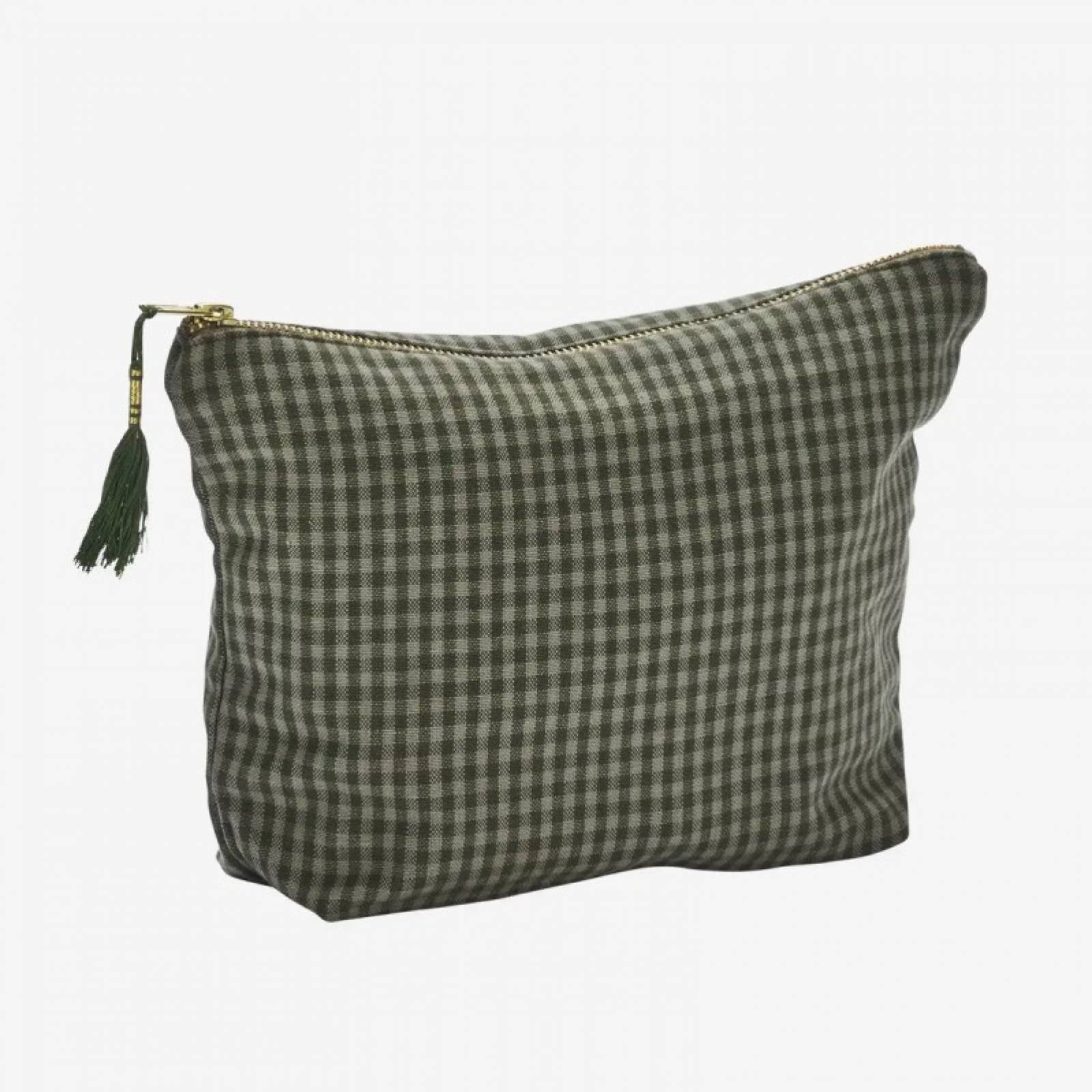 Wash Bag In Green Checked Print