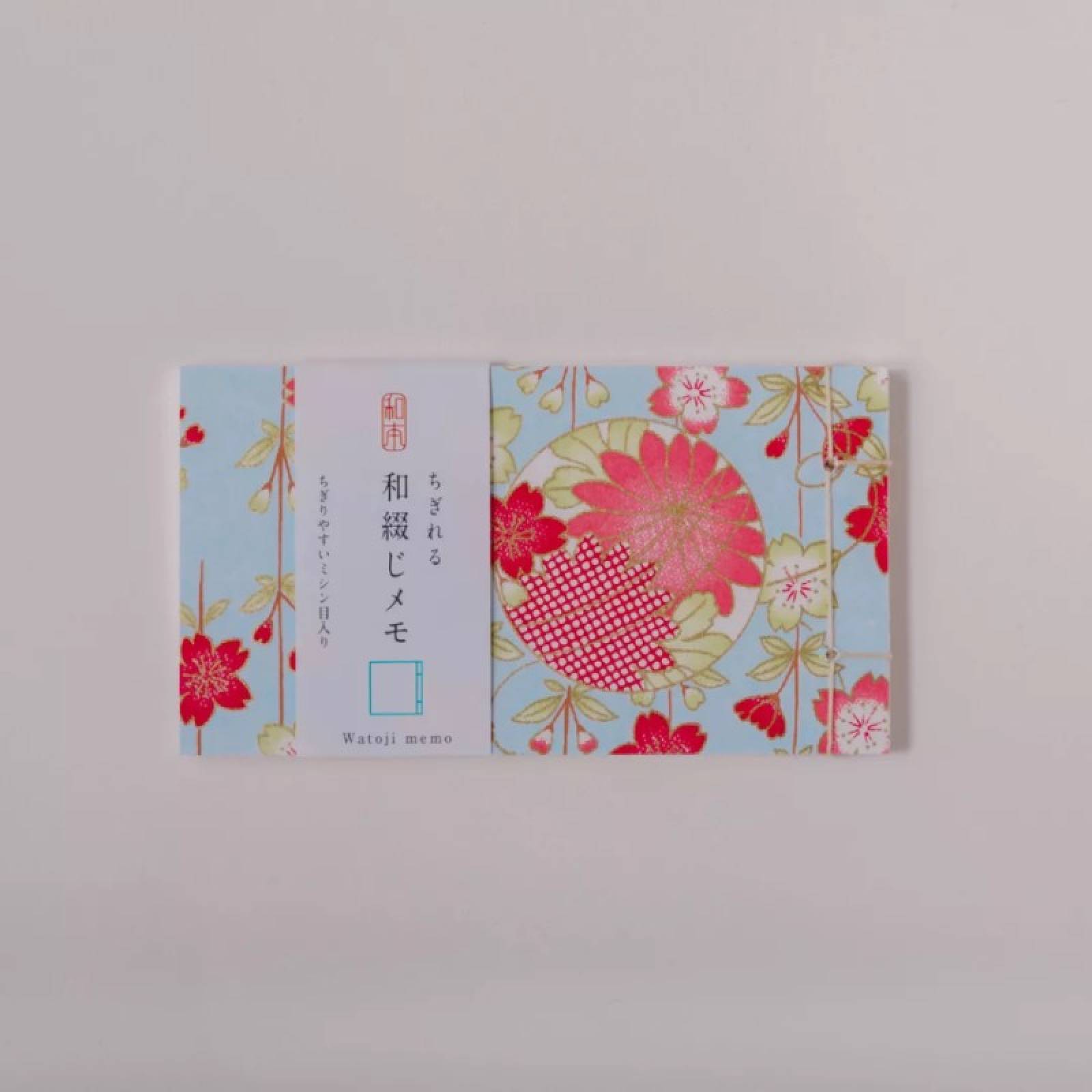 Watoji Yuzen Mini Memo Pad In Blue With Pink Flowers
