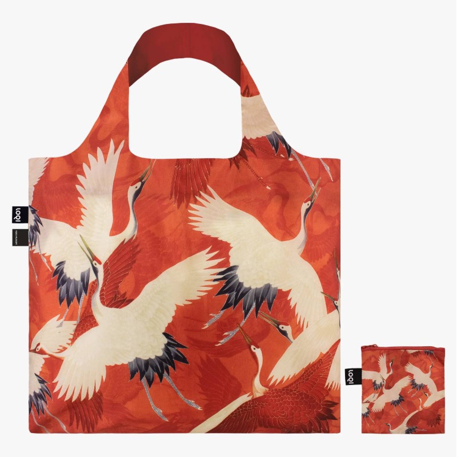 White & Red Cranes - Eco Tote Bag With Pouch