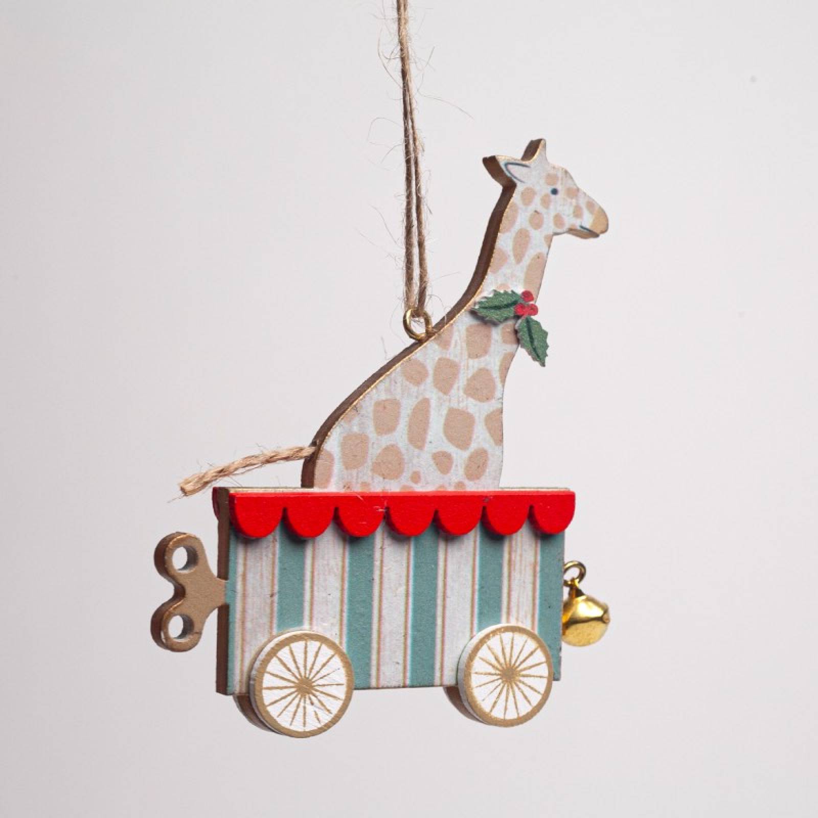 Wooden Animal In Cart Hanging Christmas Decoration