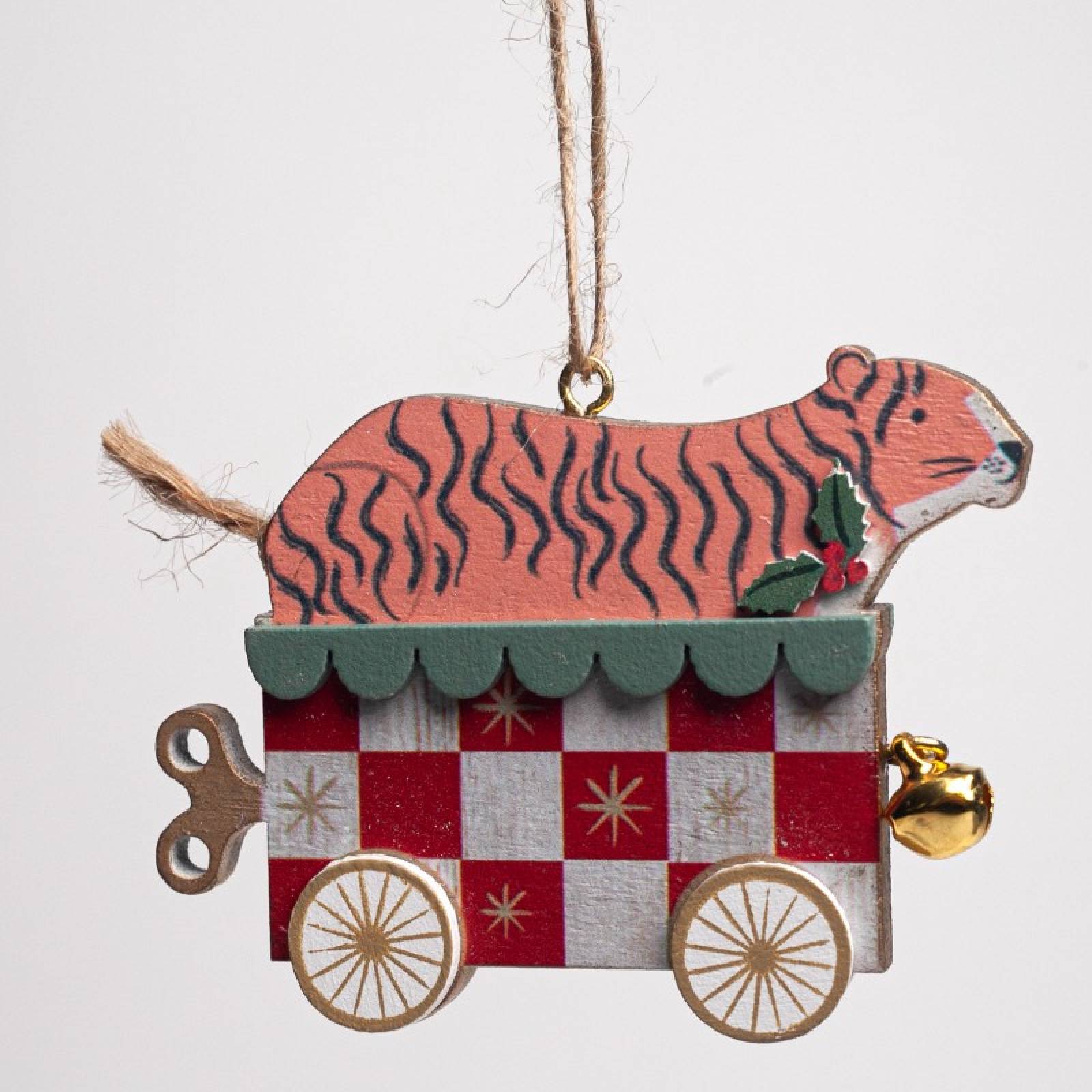 Wooden Animal In Cart Hanging Christmas Decoration thumbnails