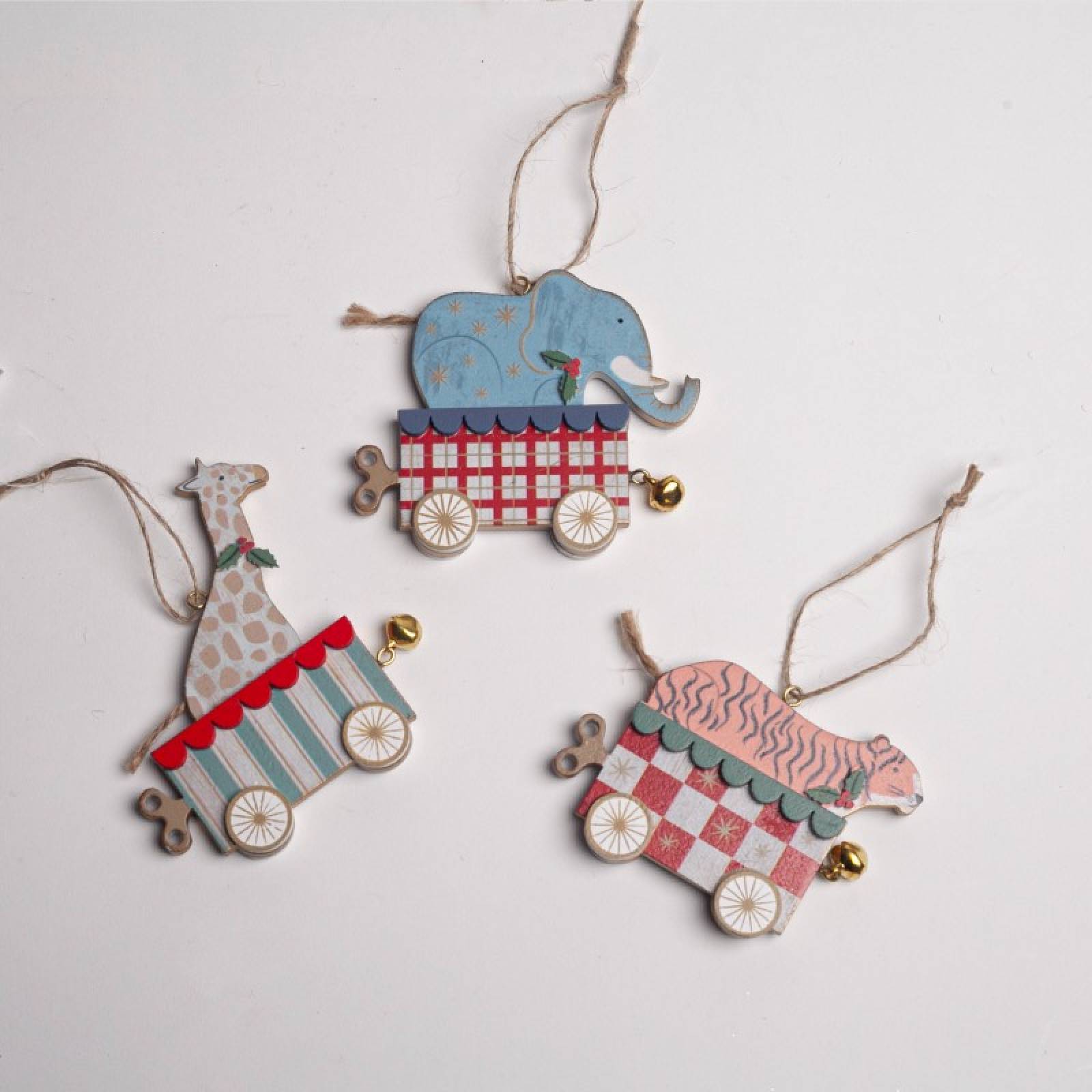 Wooden Animal In Cart Hanging Christmas Decoration thumbnails