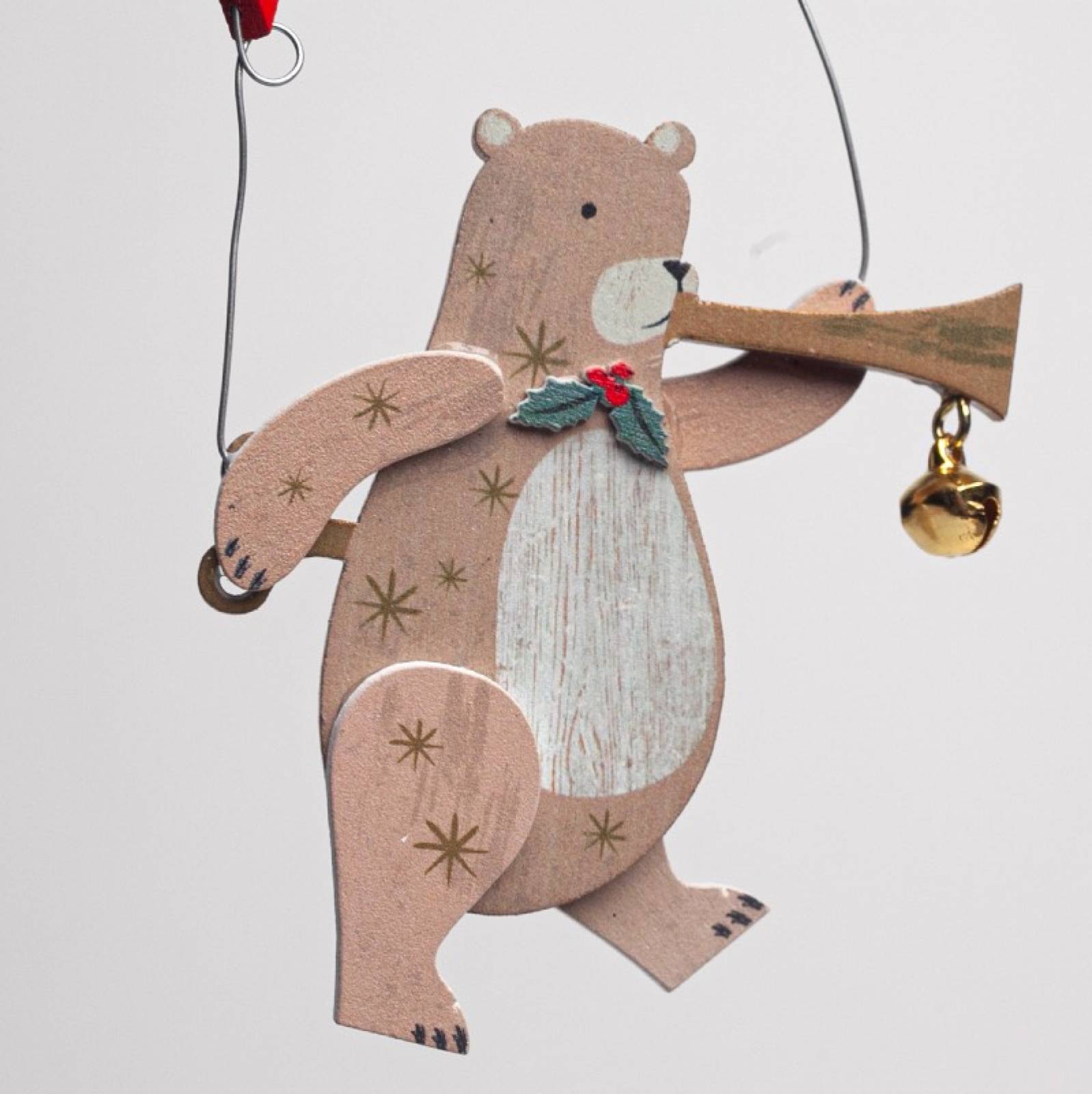 Wooden Animal With Instrument Hanging Christmas Decoration thumbnails