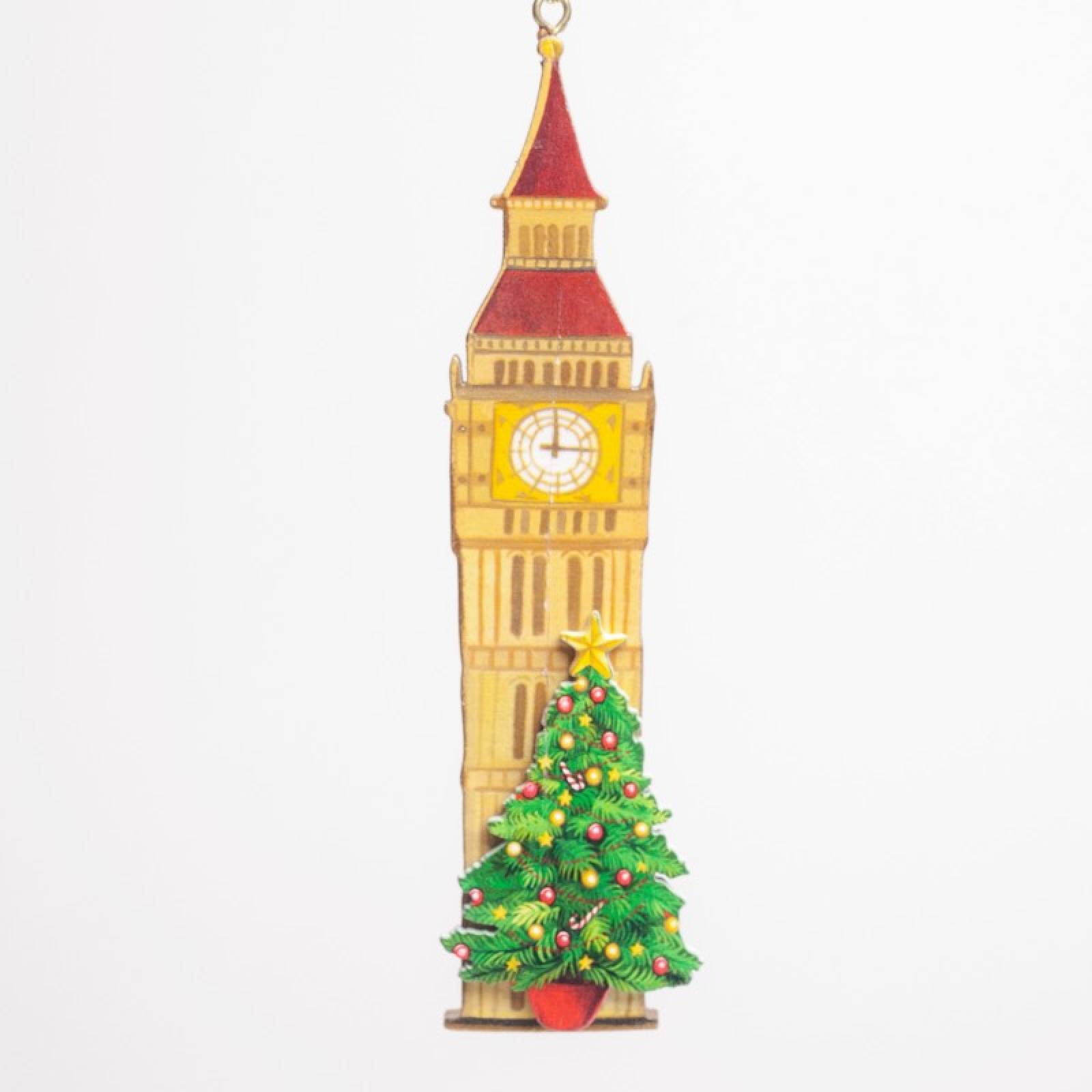 Wooden Big Ben Hanging Christmas Decoration