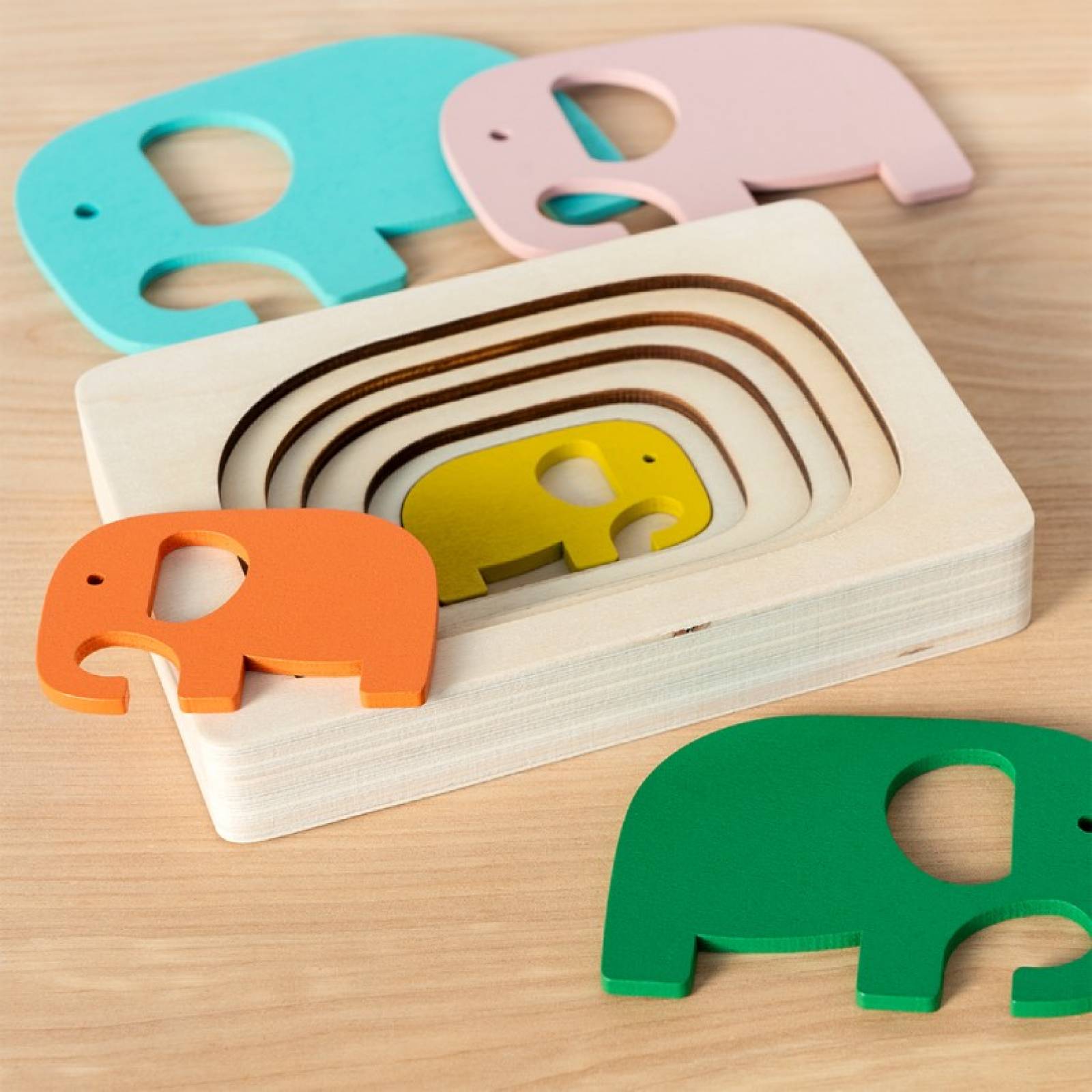 Wooden Elephant Layered Jigsaw Puzzle - 5 Pieces 3+ thumbnails