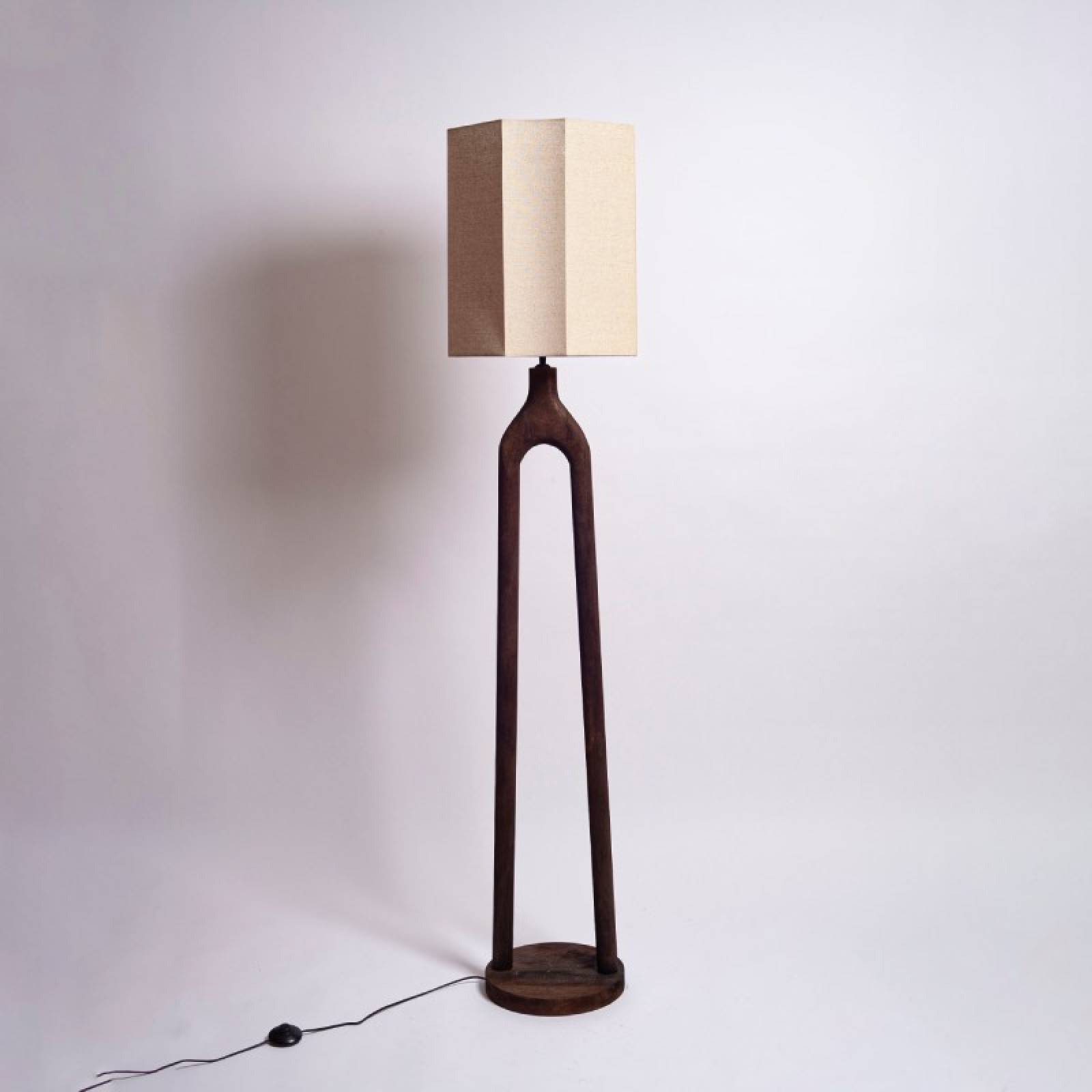 Wooden Floor Lamp With Octagonal Linen Shade