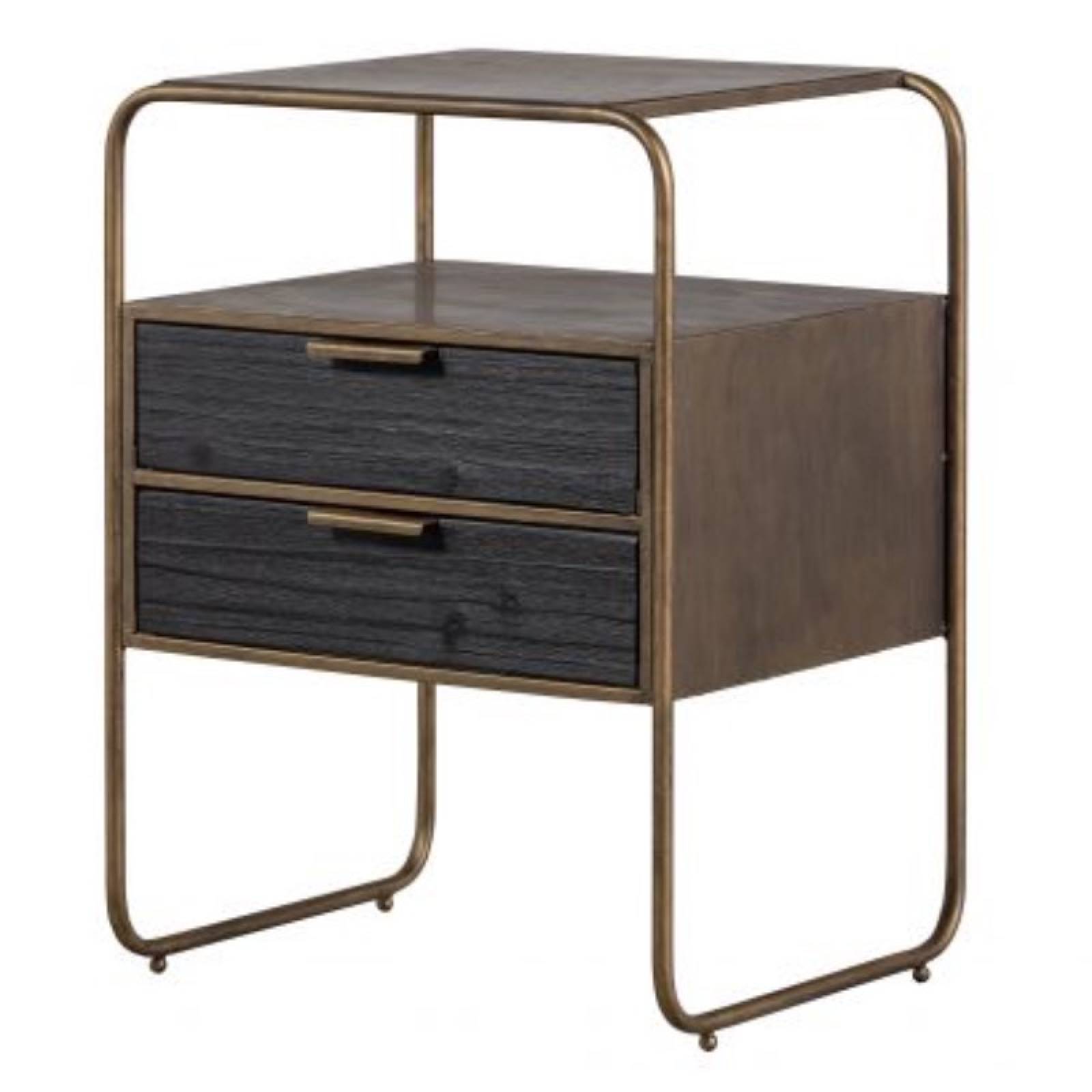 Wooden & Metal Bedside Table With 2 Drawers