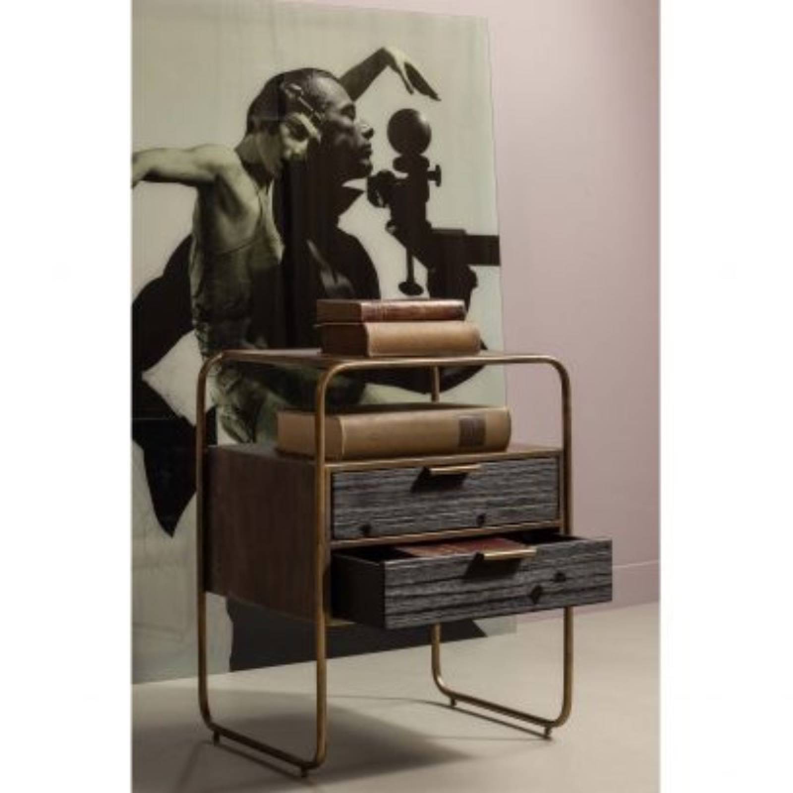 Wooden & Metal Bedside Table With 2 Drawers thumbnails