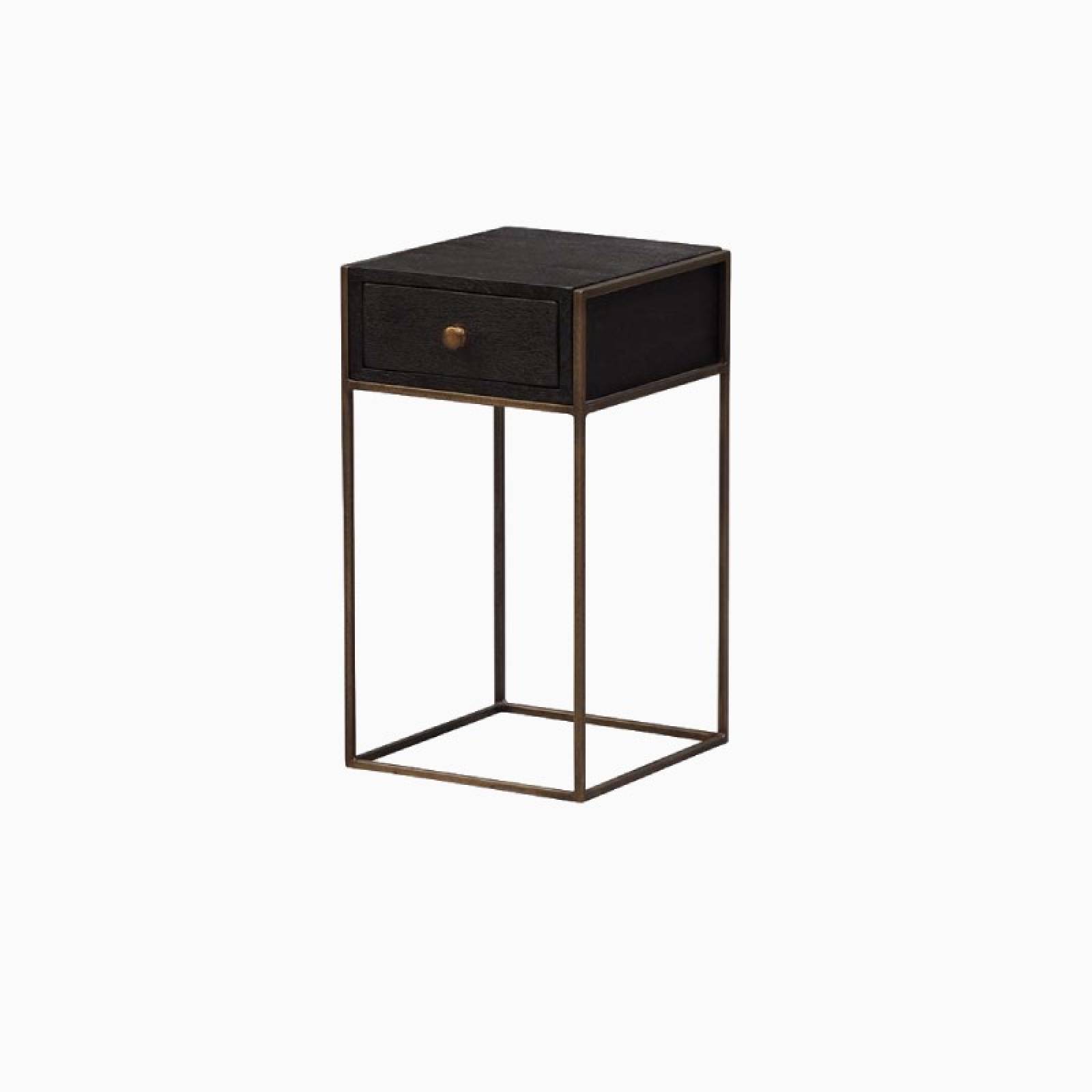 Wooden & Metal Bedside Table With Drawer