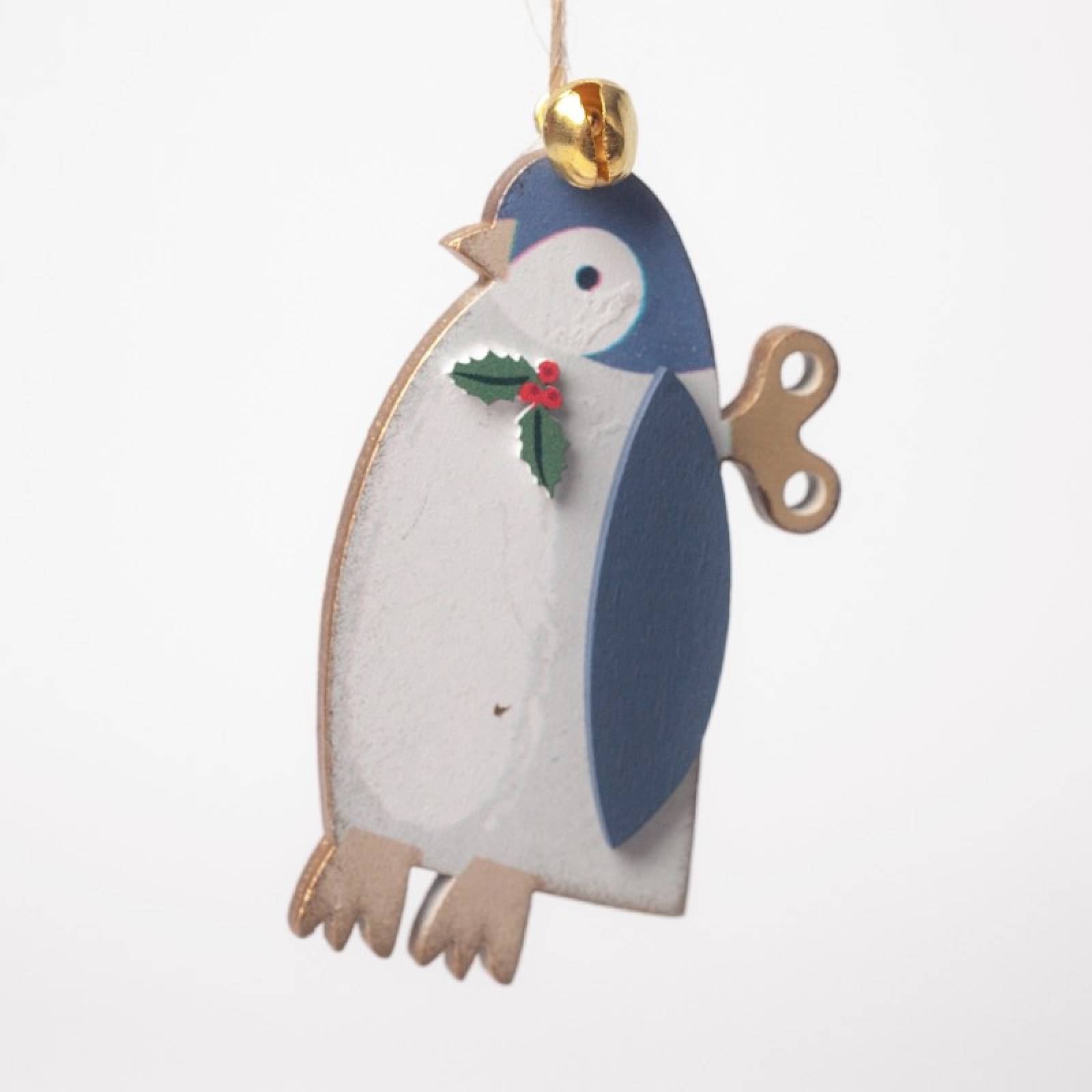 Wooden Penguin With Key Hanging Christmas Decoration