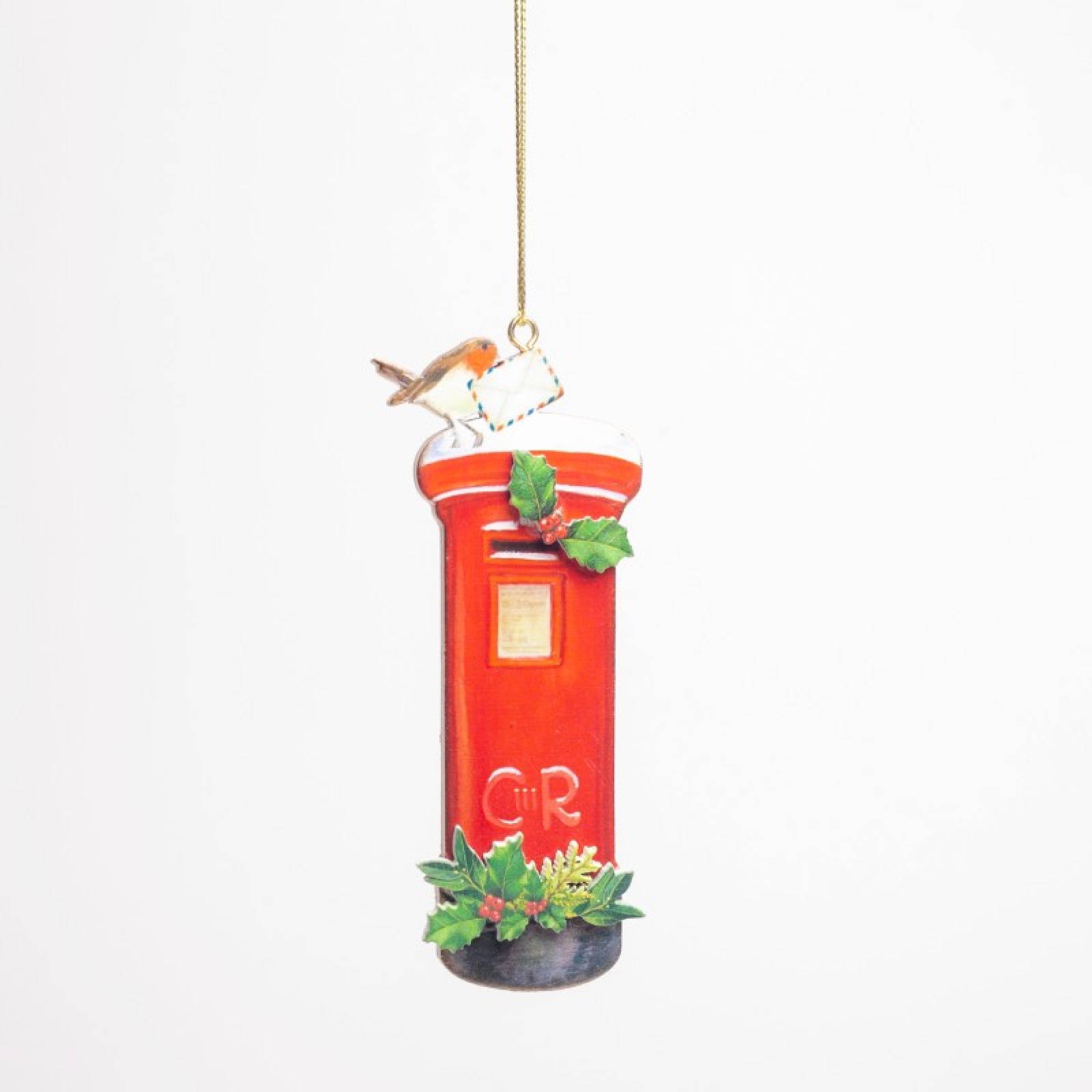 Wooden Post Box With Robin Hanging Christmas Decoration thumbnails