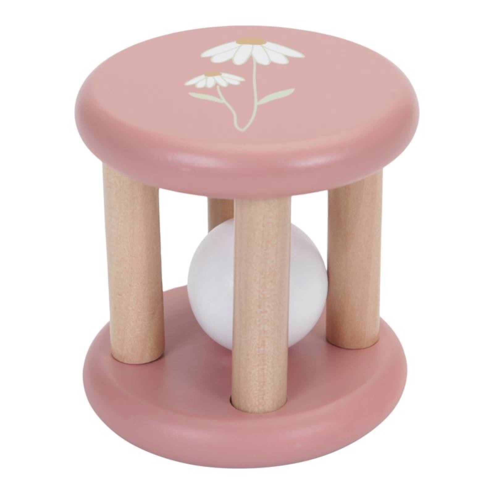 Wooden Roller Rattle In Flowers By Little Dutch 3m+