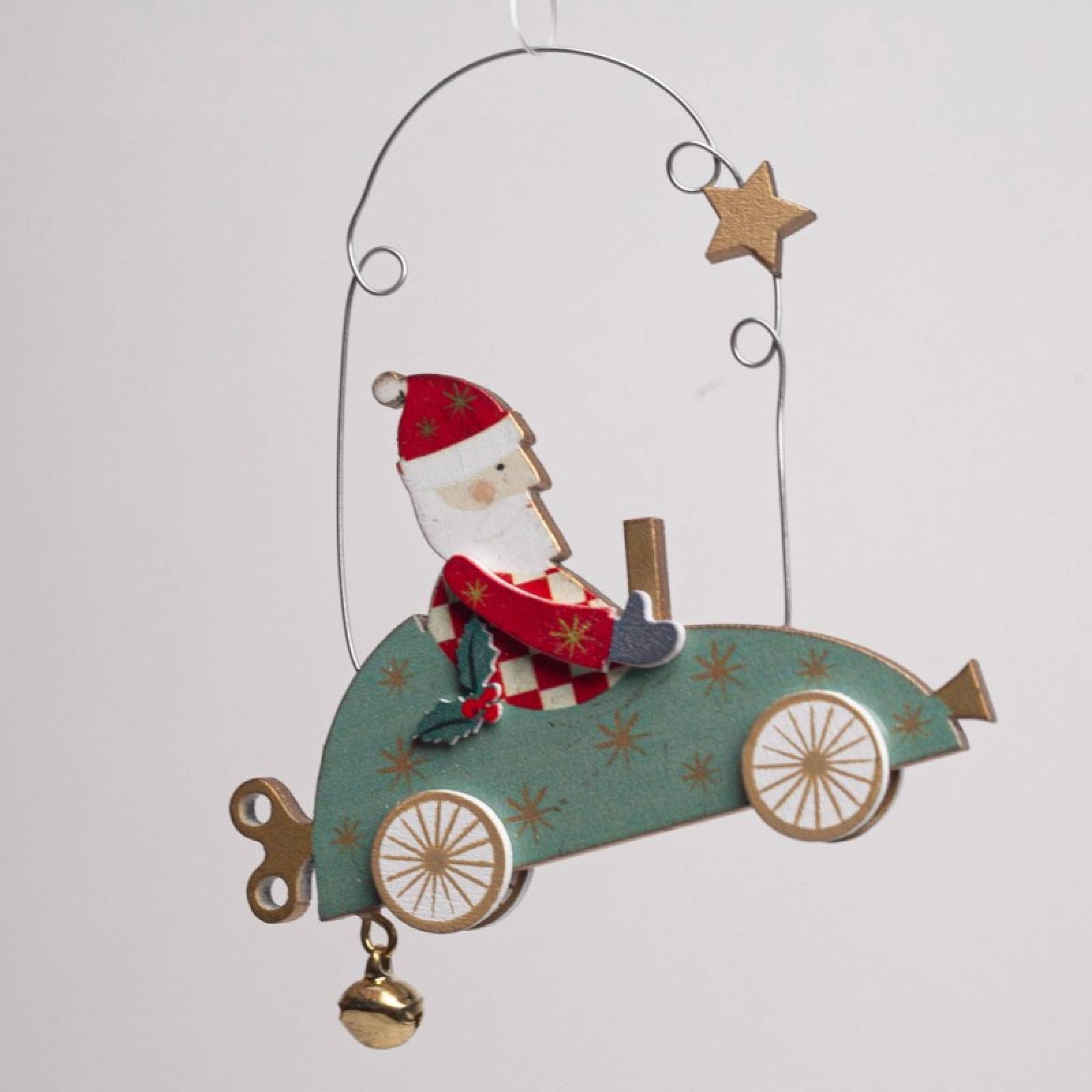 Wooden Santa In Car Hanging Christmas Decoration