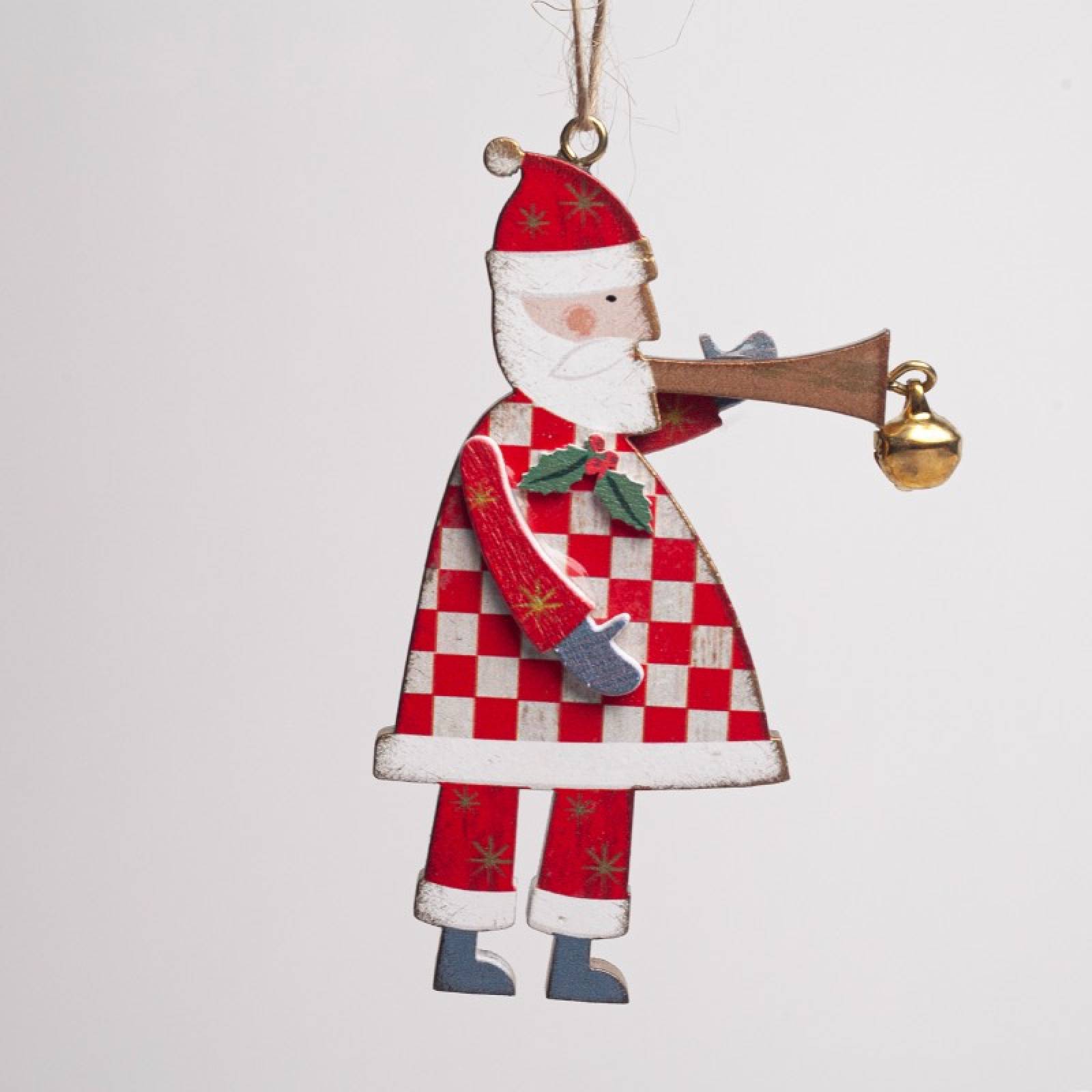 Wooden Santa With Instrument Hanging Christmas Decoration