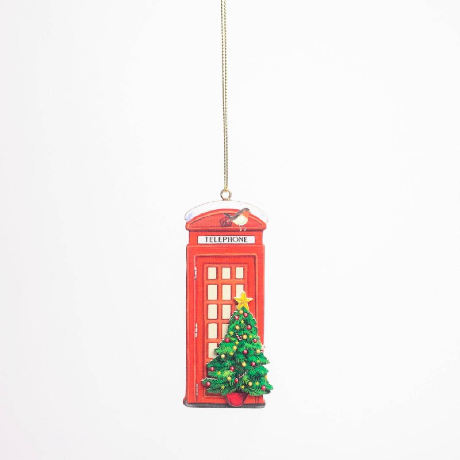 Wooden Telephone Box With Tree Hanging Christmas Decoration thumbnails