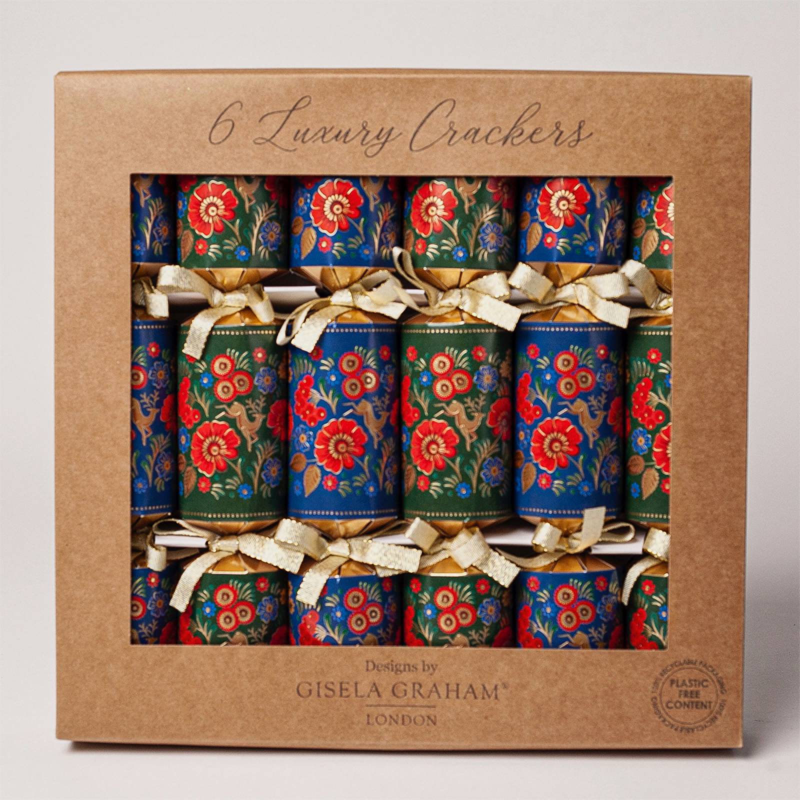 Box Of 6 Christmas Crackers - Folk Art