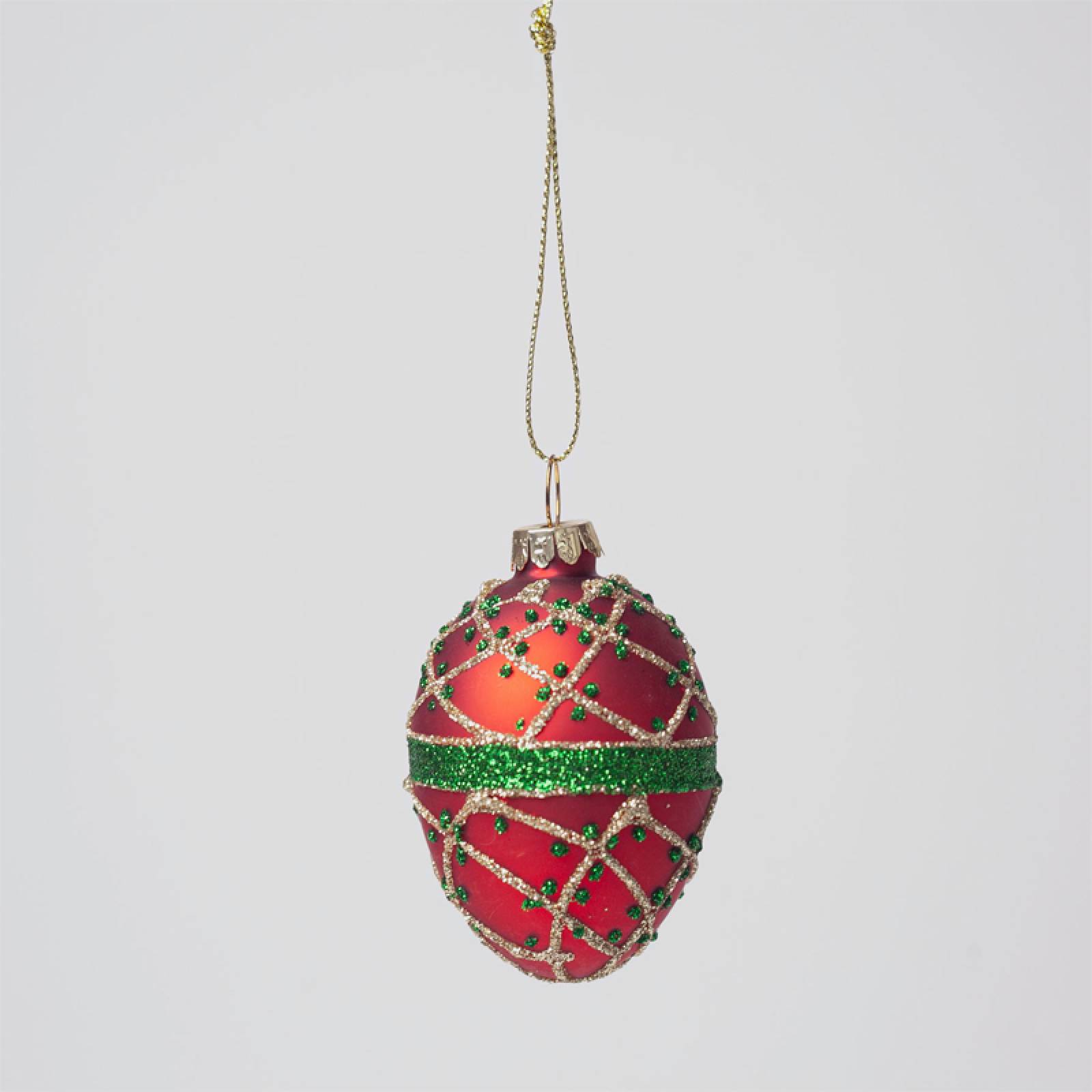 Red, Green & Gold Egg Single Glass Christmas Decoration