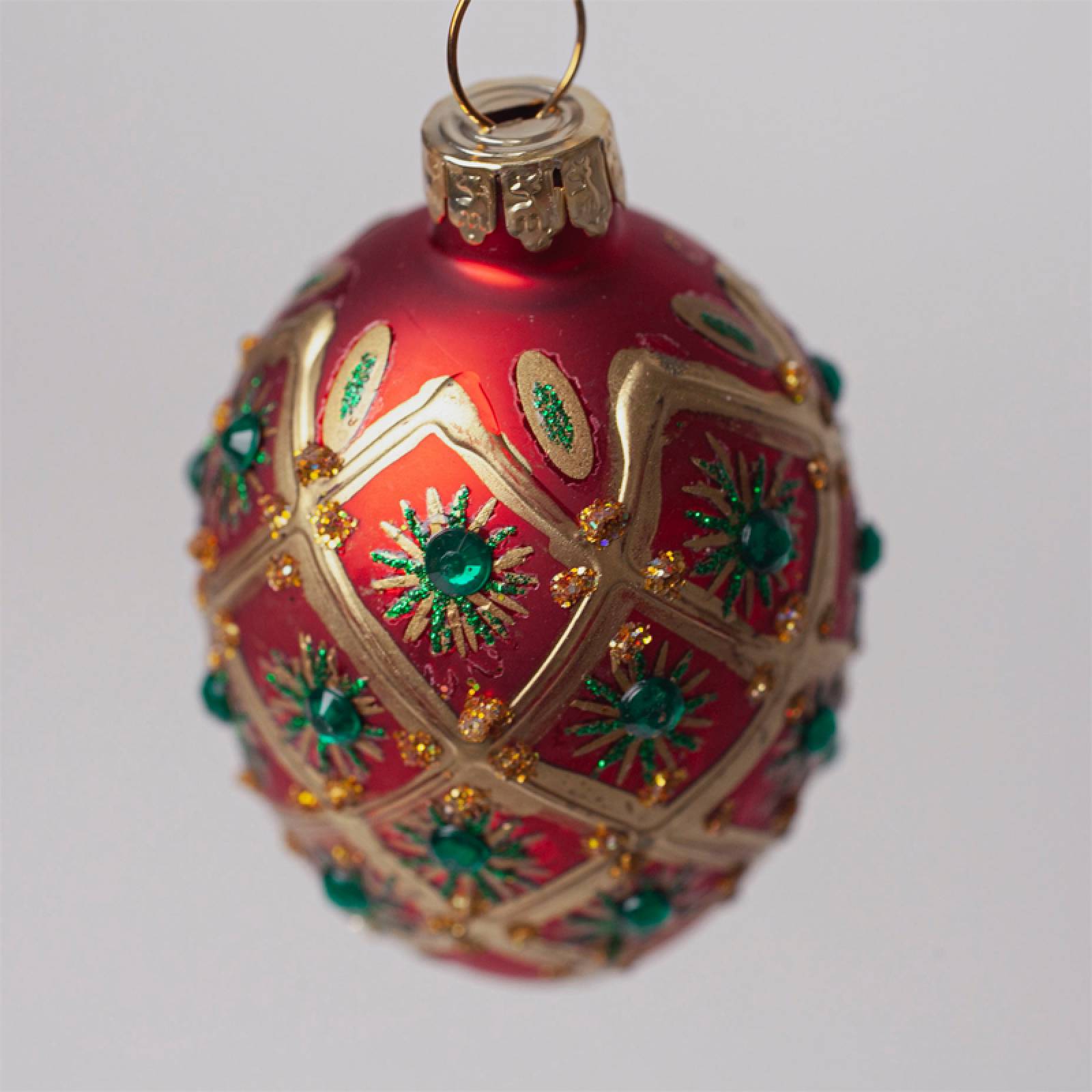 Red, Green & Gold Egg Single Glass Christmas Decoration thumbnails