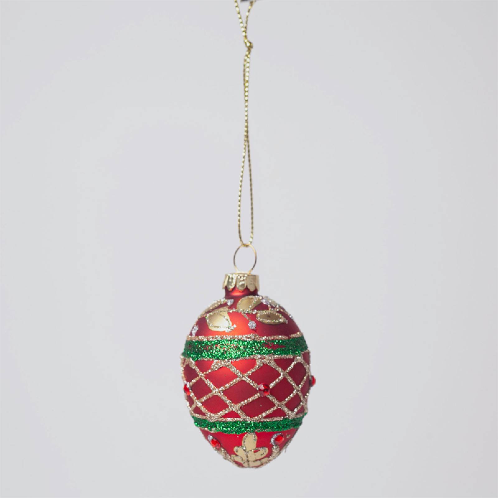 Red, Green & Gold Egg Single Glass Christmas Decoration thumbnails