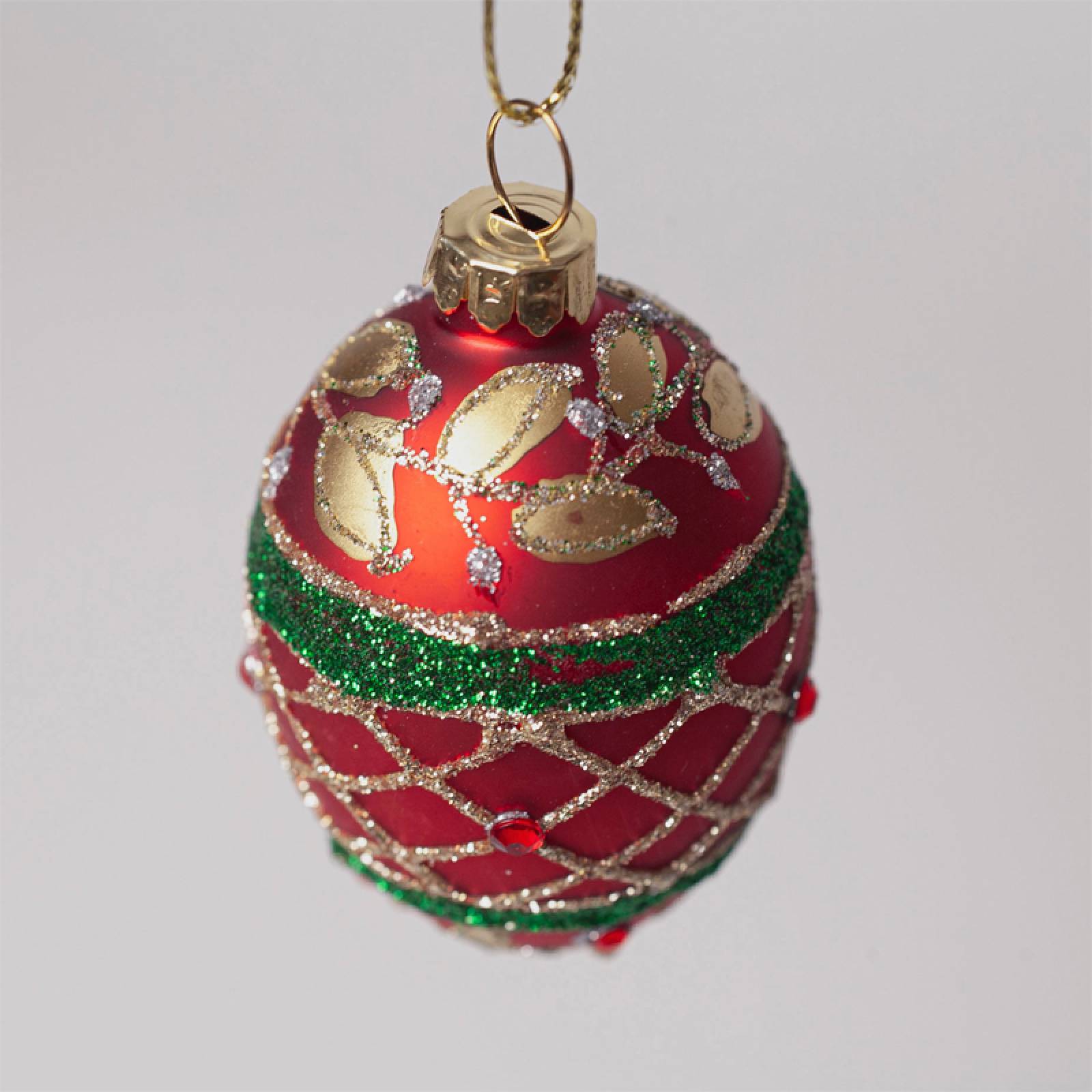 Red, Green & Gold Egg Single Glass Christmas Decoration thumbnails