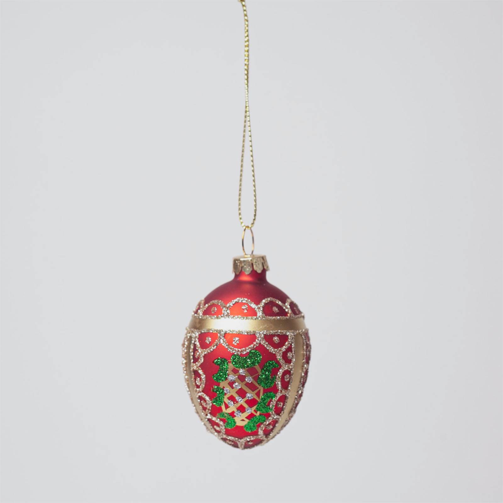 Red, Green & Gold Egg Single Glass Christmas Decoration thumbnails