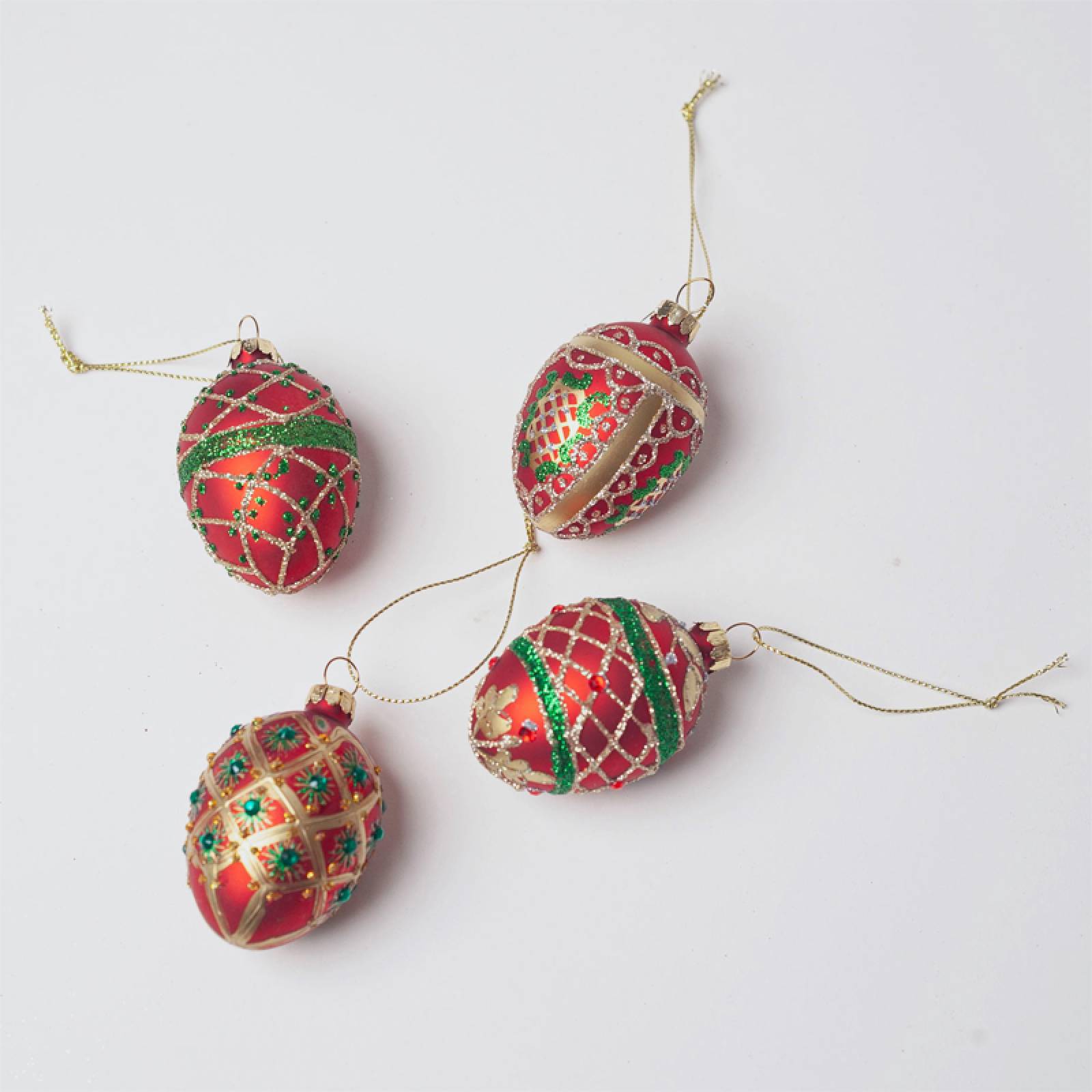 Red, Green & Gold Egg Single Glass Christmas Decoration thumbnails